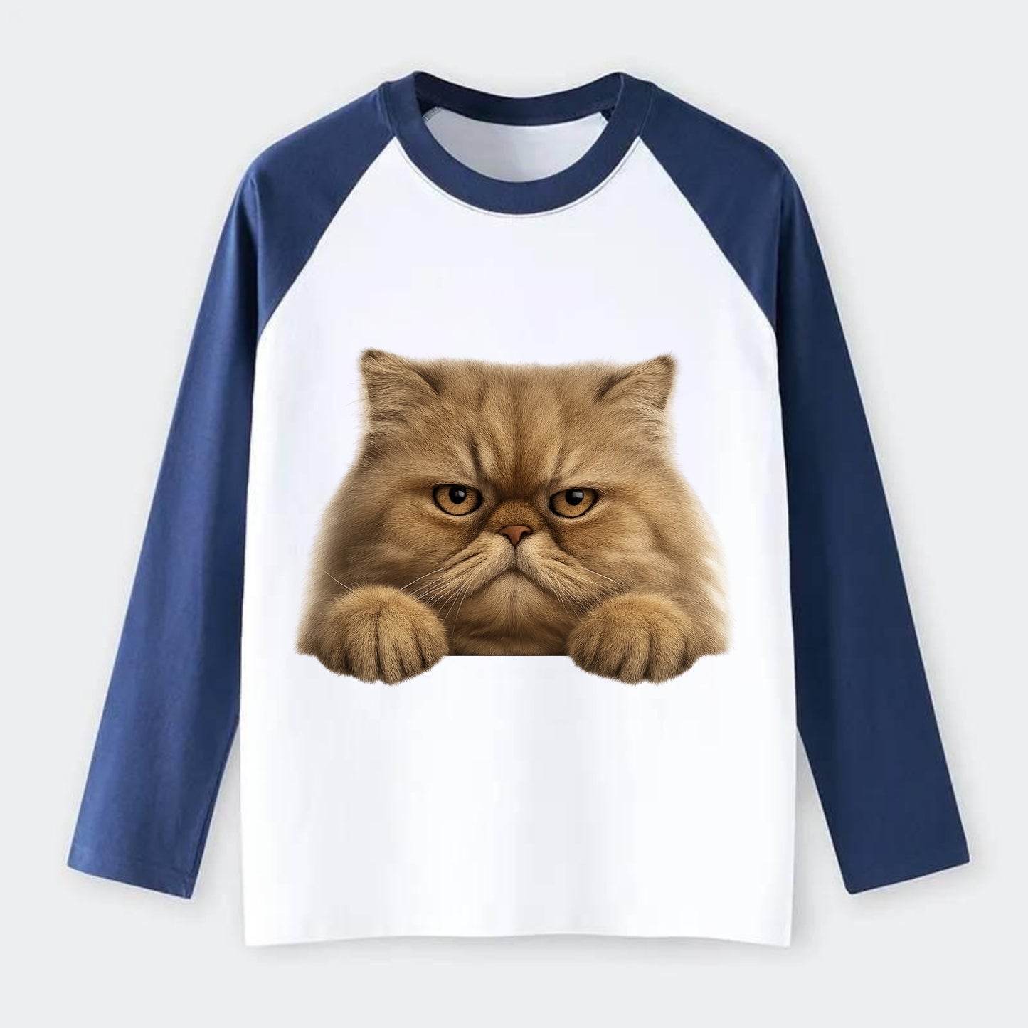 Persian Cat - Raglan Long Sleeve T-Shirt - Blue