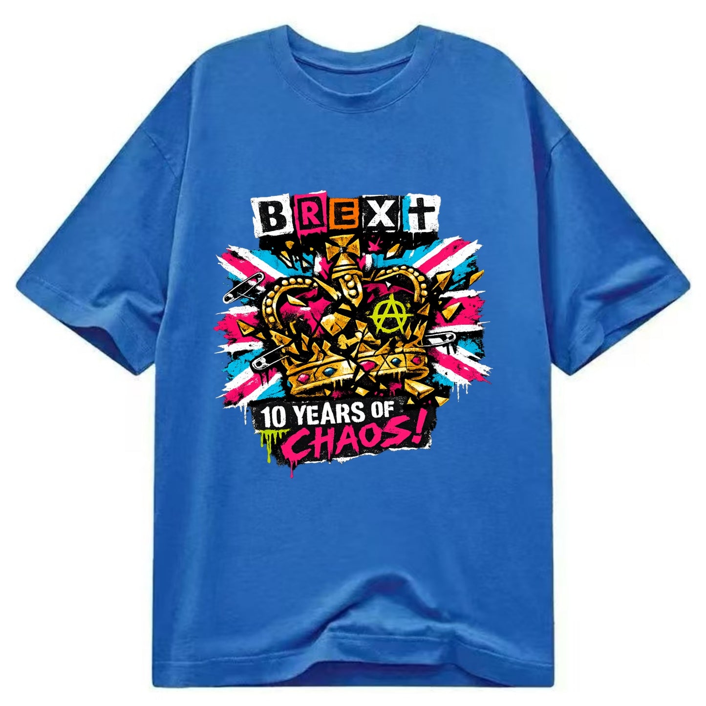BROKEN CROWN | Shattered British crown | Gold fragments scattered | Power - Classic T-shirt - Blue