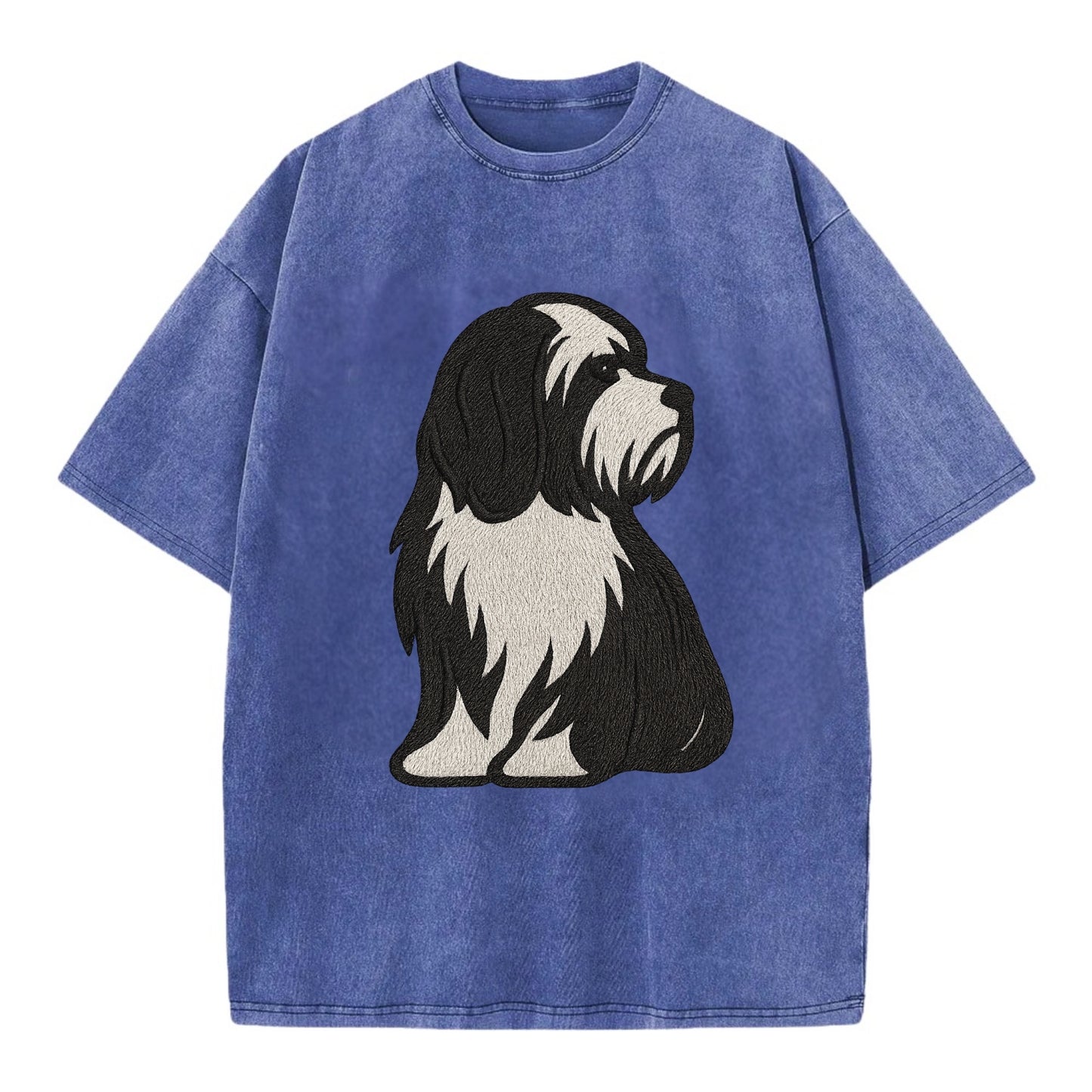 Tibetan Terrier - Black and white long c - Vintage T-shirt - Blue
