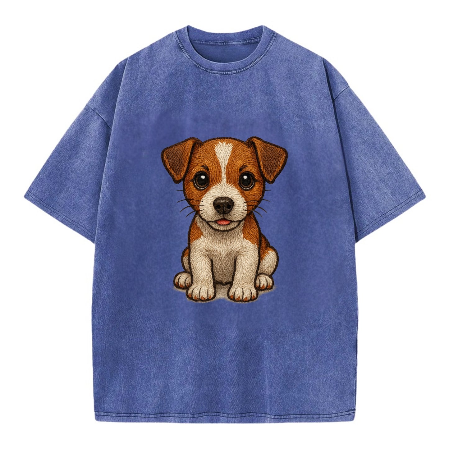 Baby Jack Russell Terrier Puppy - white with markings, alert ears, energetic - Vintage T-shirt - Blue