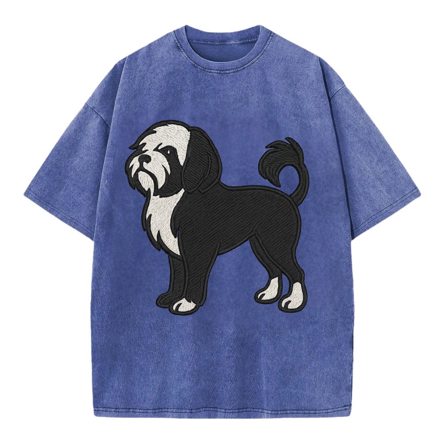 Löwchen - Black and white lion trim embr - Vintage T-shirt - Blue