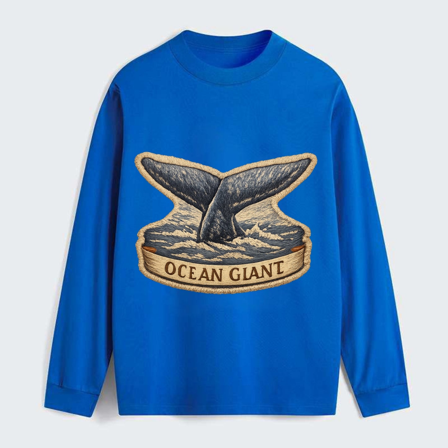 WHALE TAIL - diving whale in blue and gray , ocean giant - Classic Long Sleeve Shirt - Blue