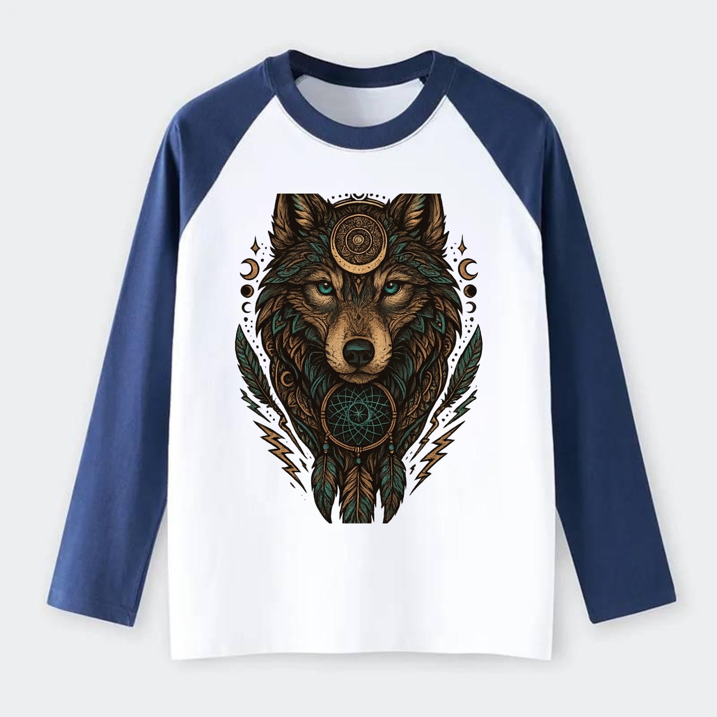 Storm Wolf Thunder - Raglan Long Sleeve T-Shirt - Blue