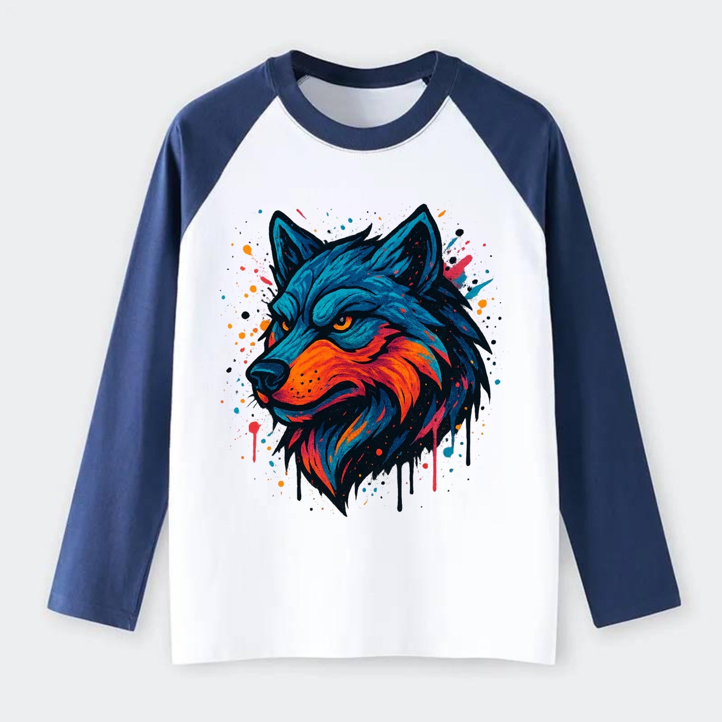 Velvet Wolf Royal - Raglan Long Sleeve T-Shirt - Blue