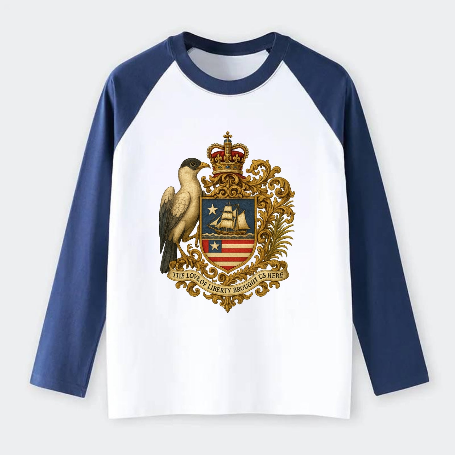 Liberia Pepper Bird Emblem - Raglan Long Sleeve T-Shirt - Blue