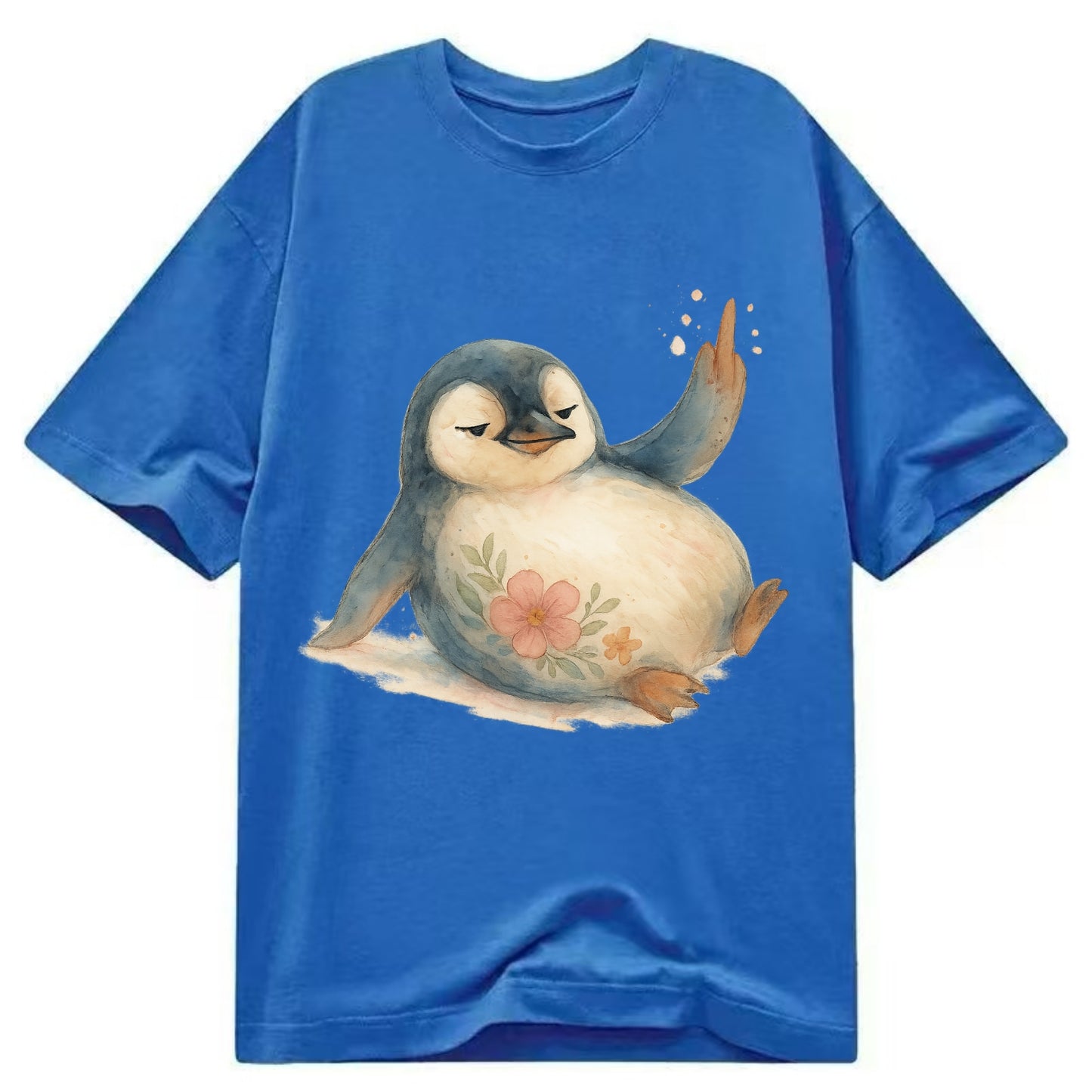 chubby penguin sliding on belly, one flipper up giving attitude - Classic T-shirt - Blue