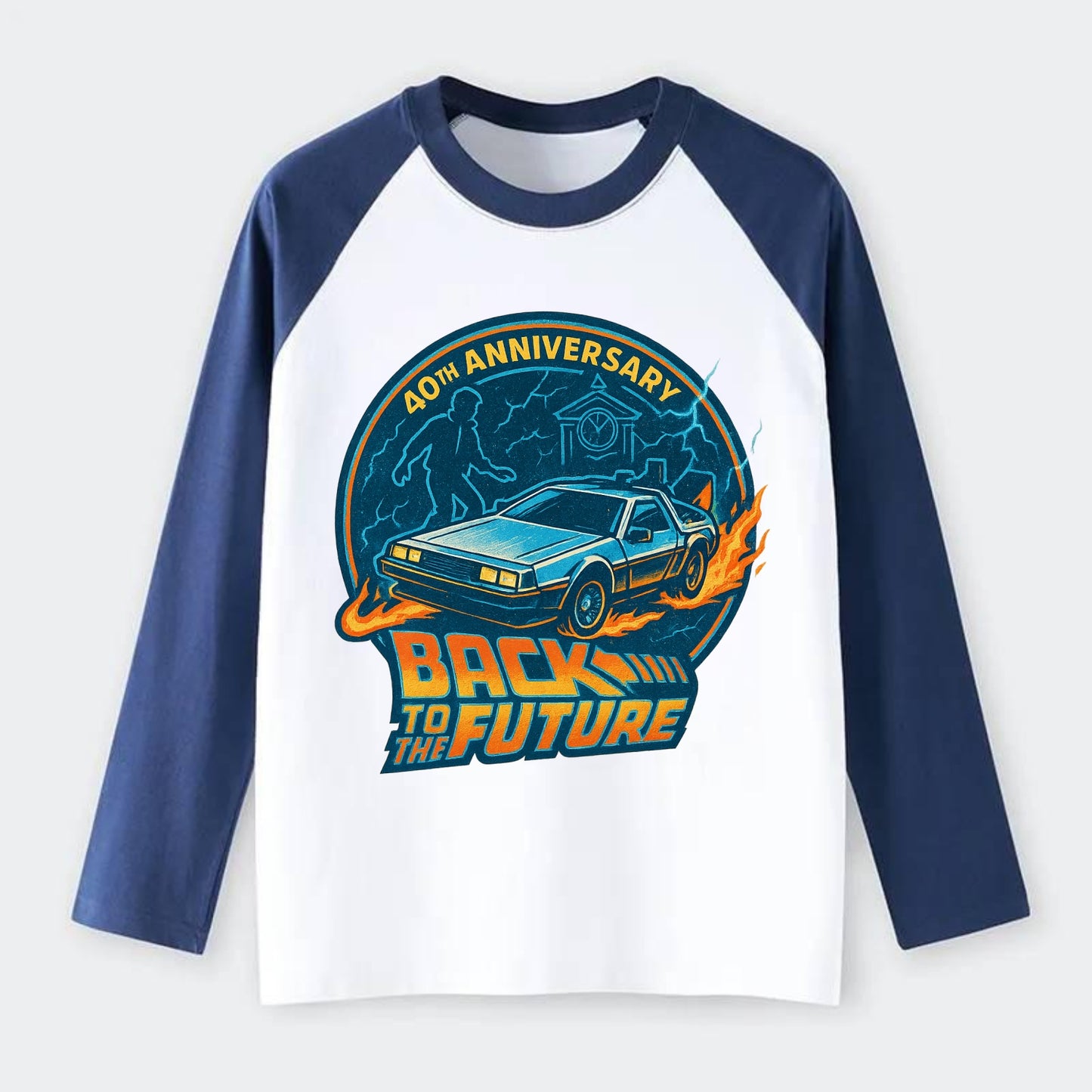 Back To The Future 40th Anniversary - Raglan Long Sleeve T-Shirt - Blue
