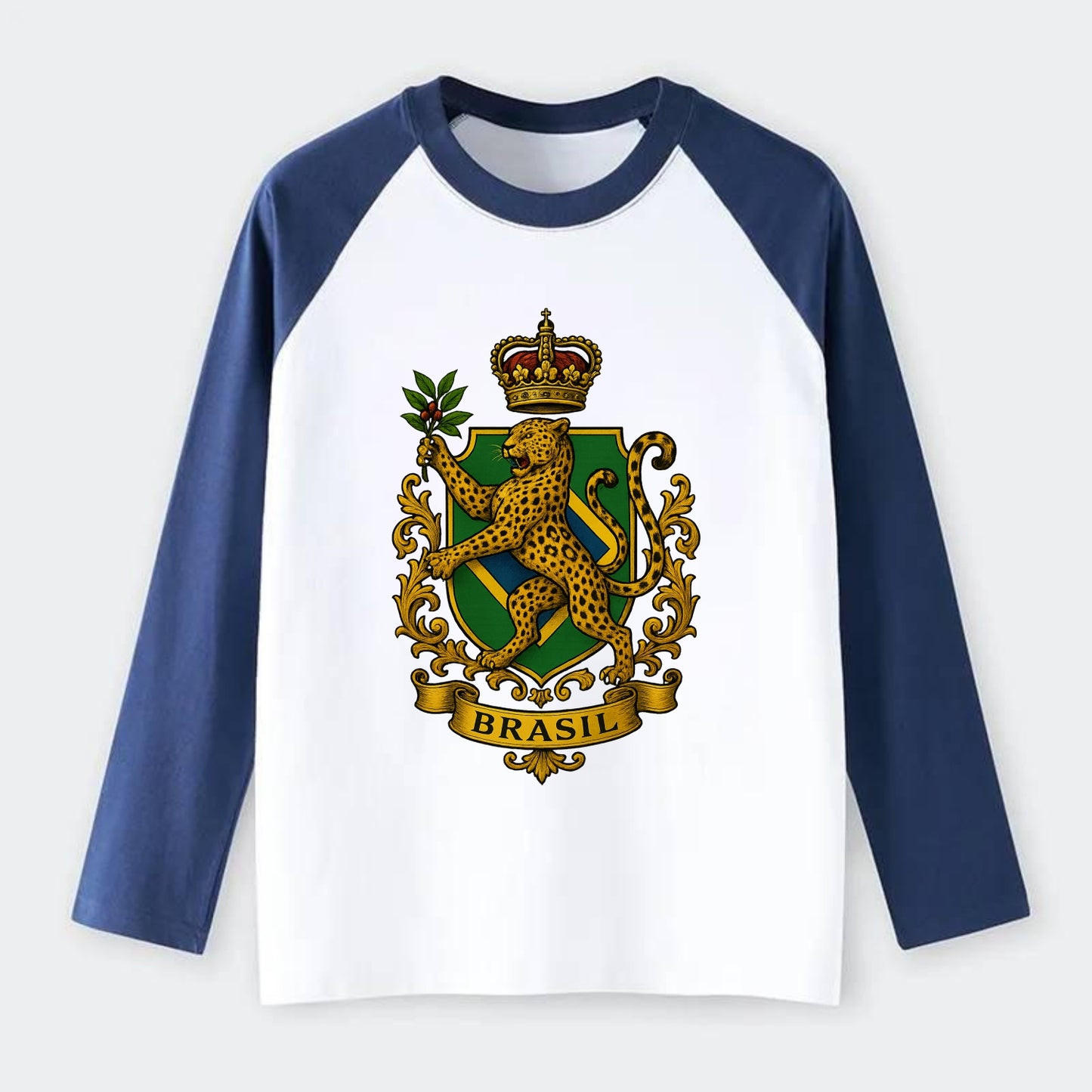 Brazil Jaguar Emblem - Raglan Long Sleeve T-Shirt - Blue