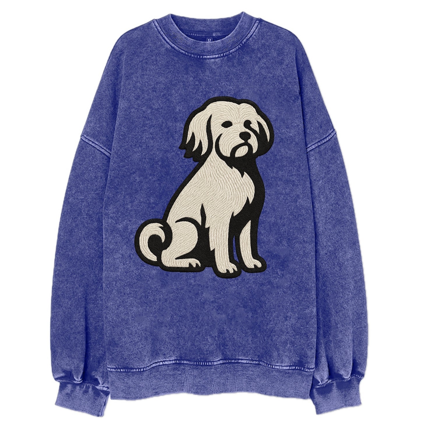 Löwchen - Little Lion Dog white embroide - Vintage Sweatshirt - Blue