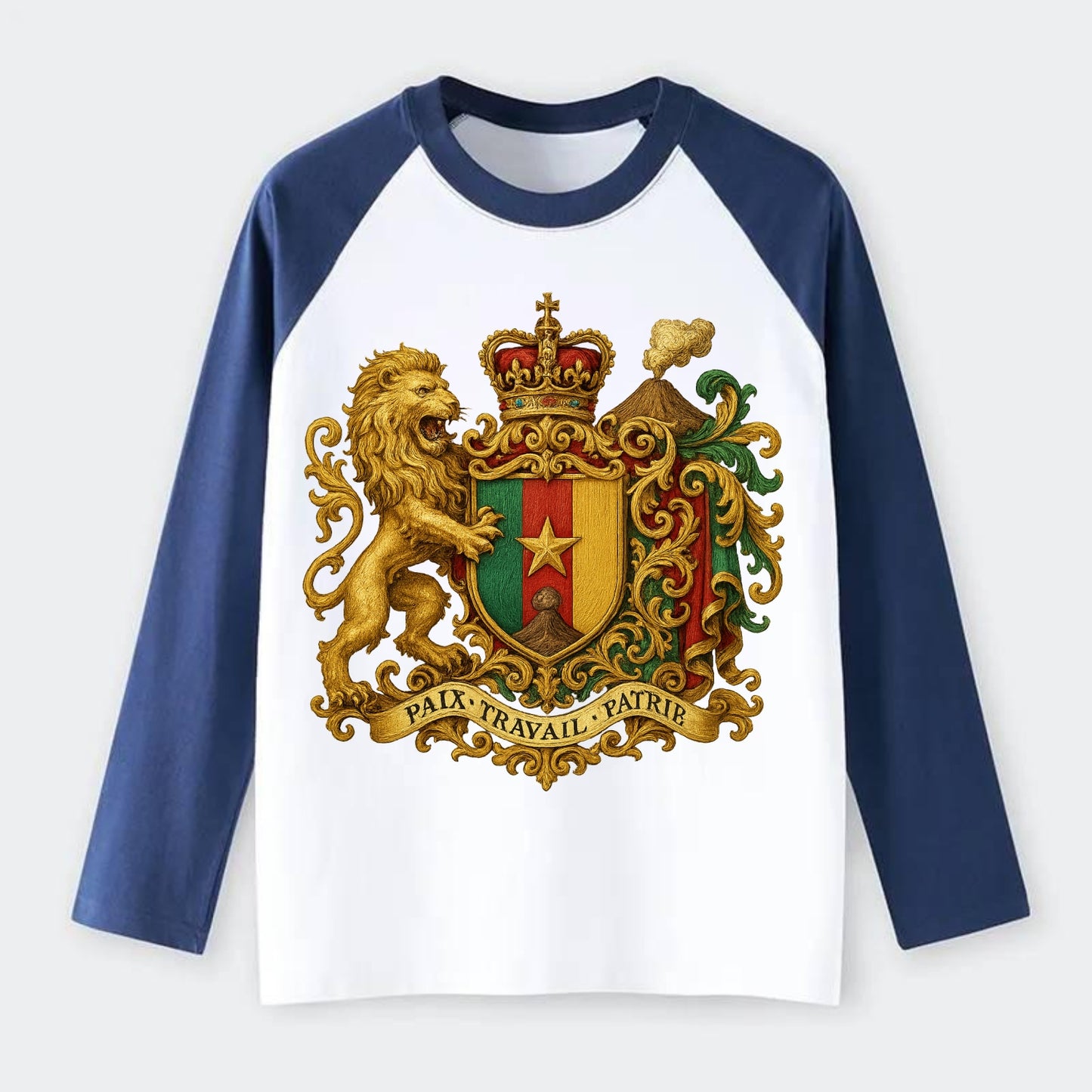 Cameroon Royal Logo - Raglan Long Sleeve T-Shirt - Blue