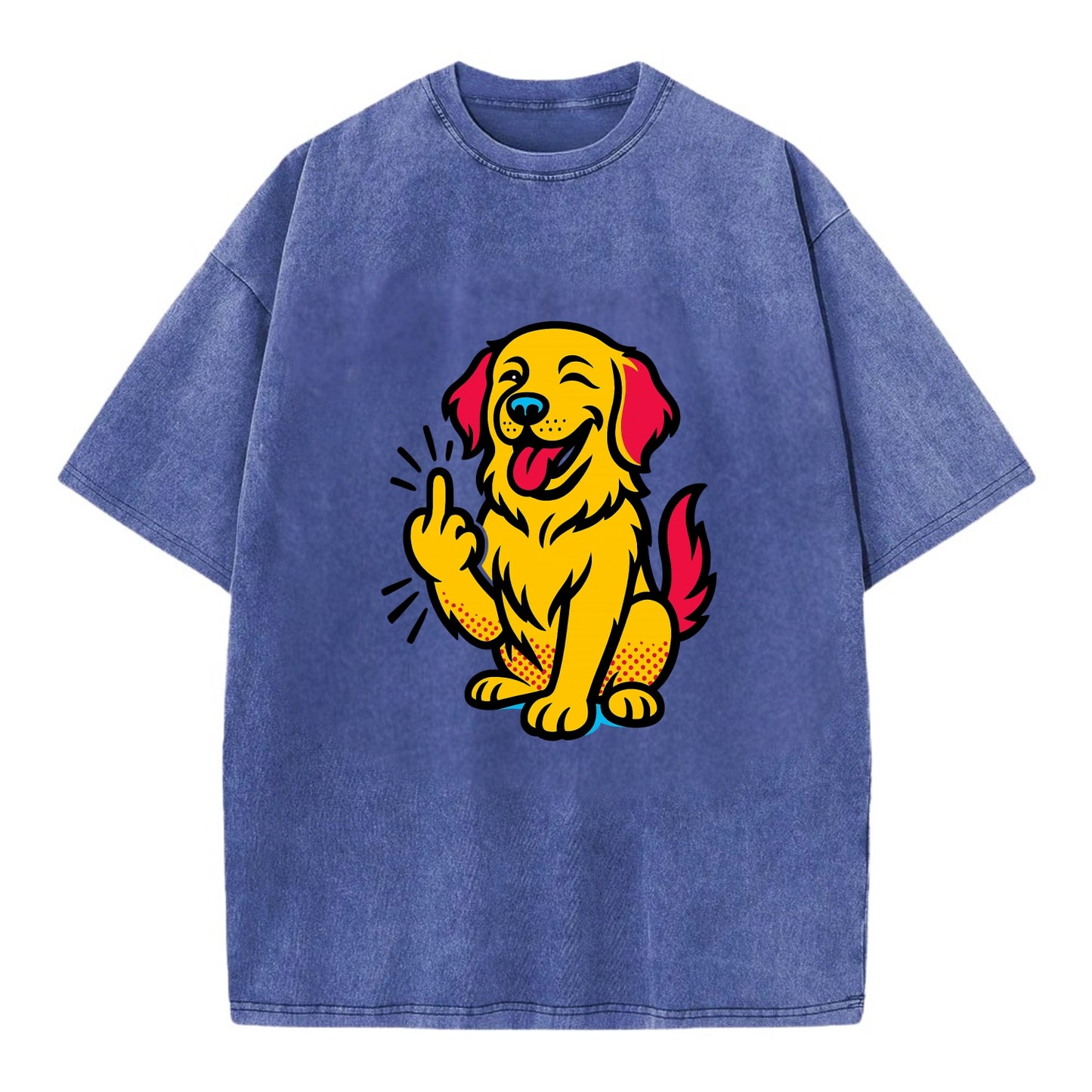 Golden Retriever with happy smile and golden coat, fluffy paw raised - Vintage T-shirt - Blue