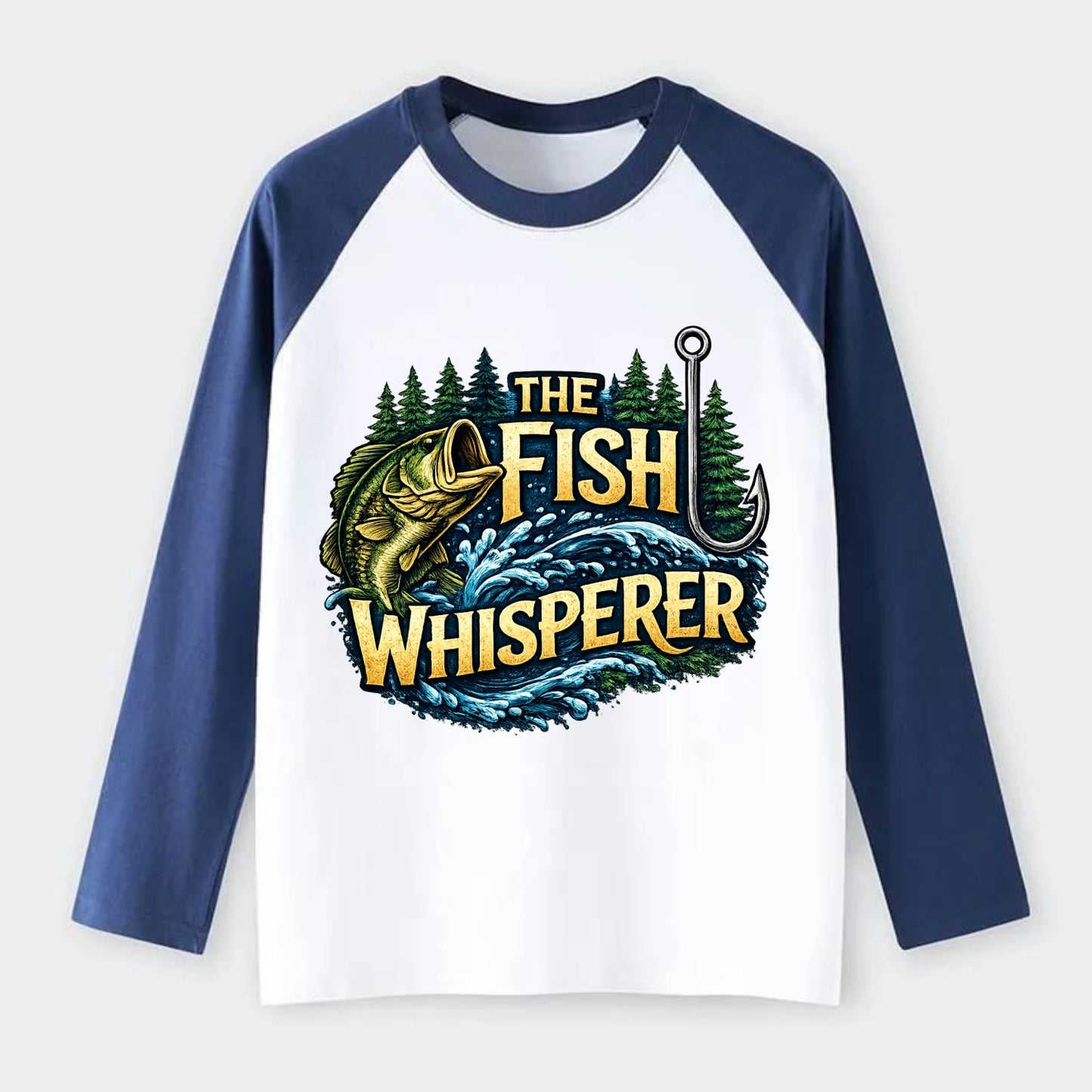 Fish Whisperer - Raglan Long Sleeve T-Shirt - Blue