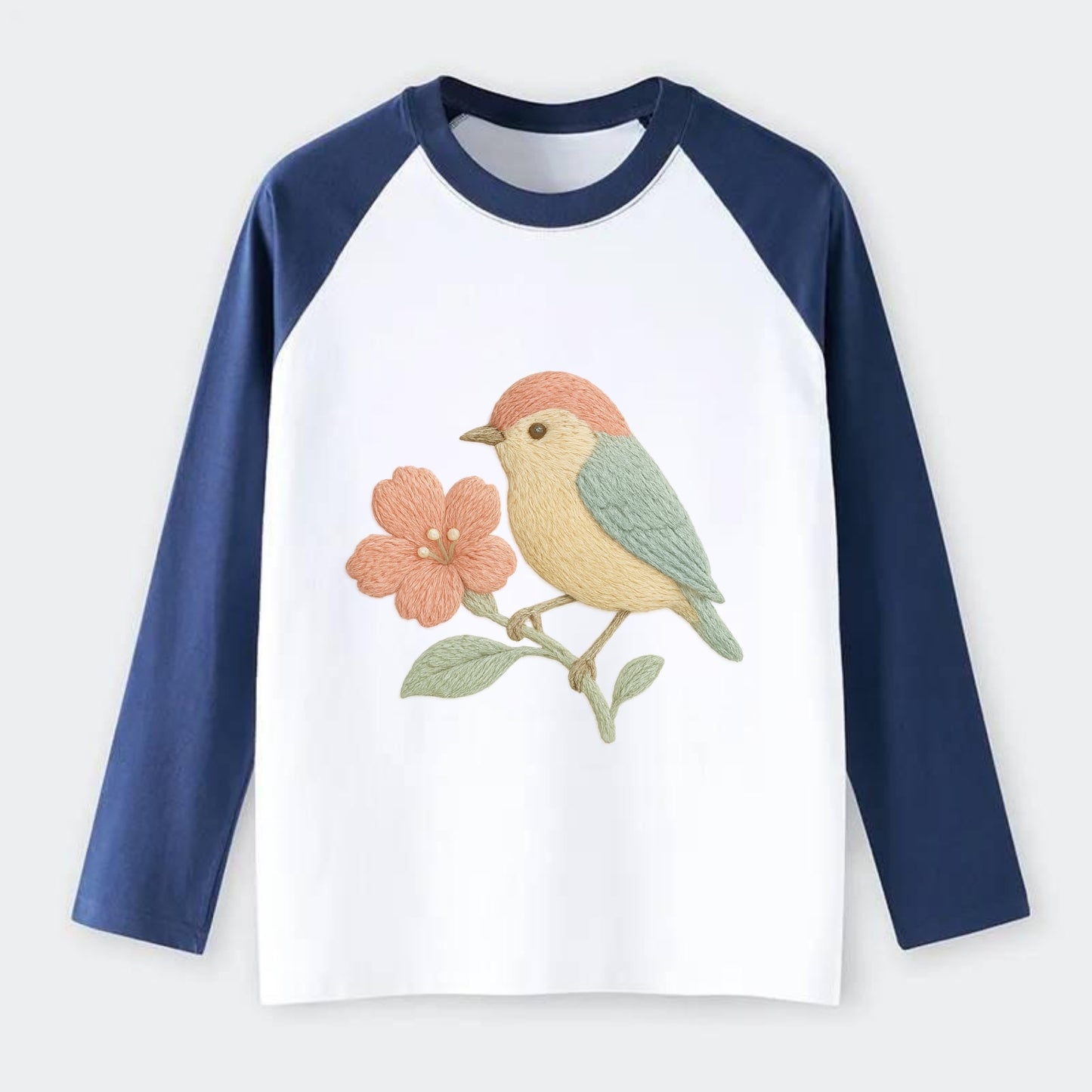 Peach Flowerpecker - Raglan Long Sleeve T-Shirt - Blue
