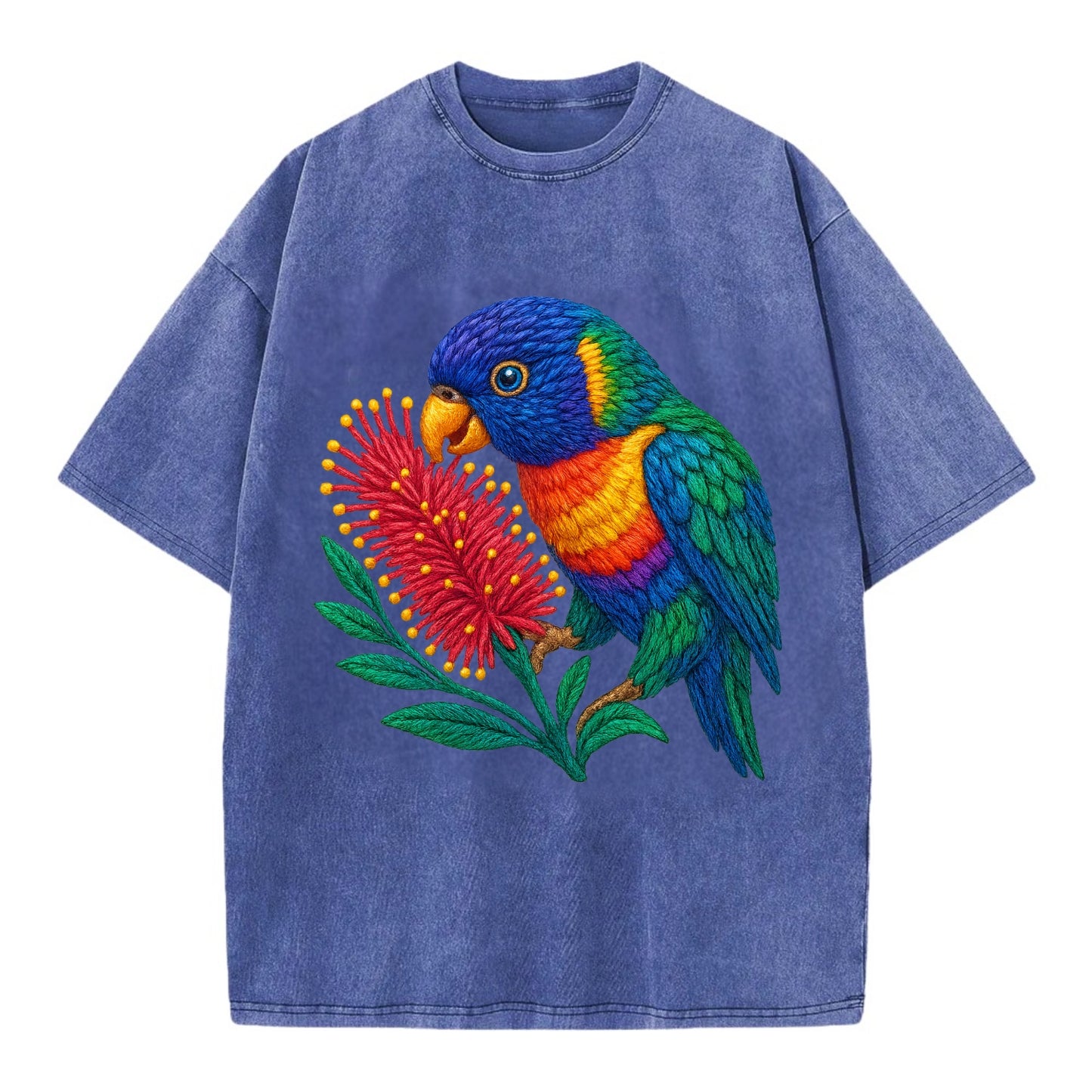 Rainbow Lorikeet Bottlebrush - Vintage T-shirt - Blue