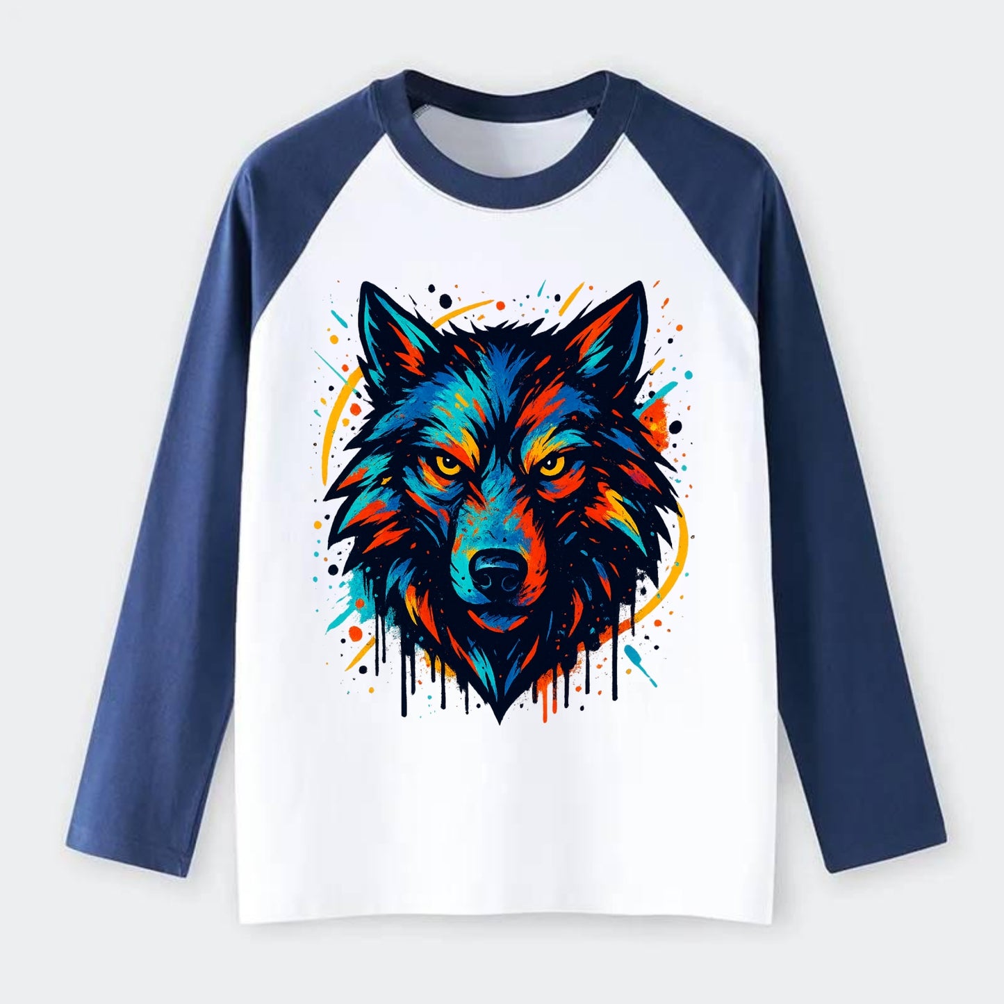 Alpha Wolf Leader - Raglan Long Sleeve T-Shirt - Blue