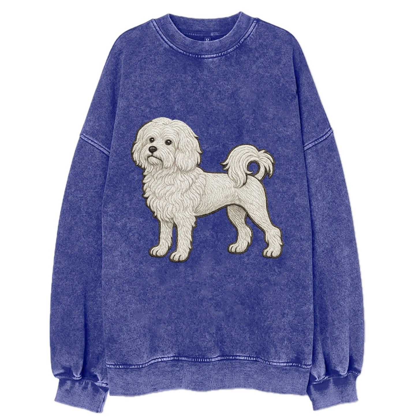 Löwchen - Little Lion Dog white embroidered pose - Vintage Sweatshirt - Blue