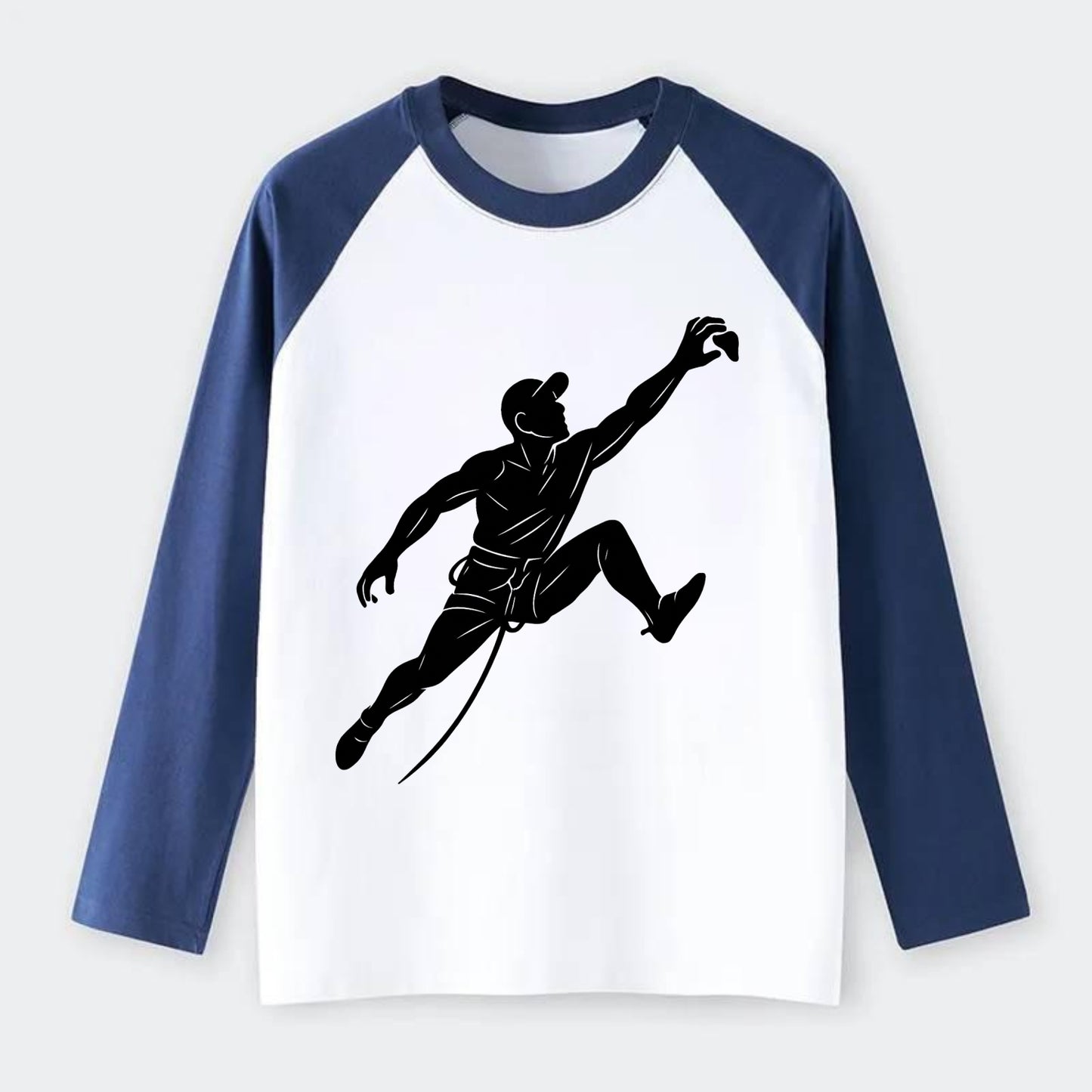 Rock wall climber reaching hold - Raglan Long Sleeve T-Shirt - Blue