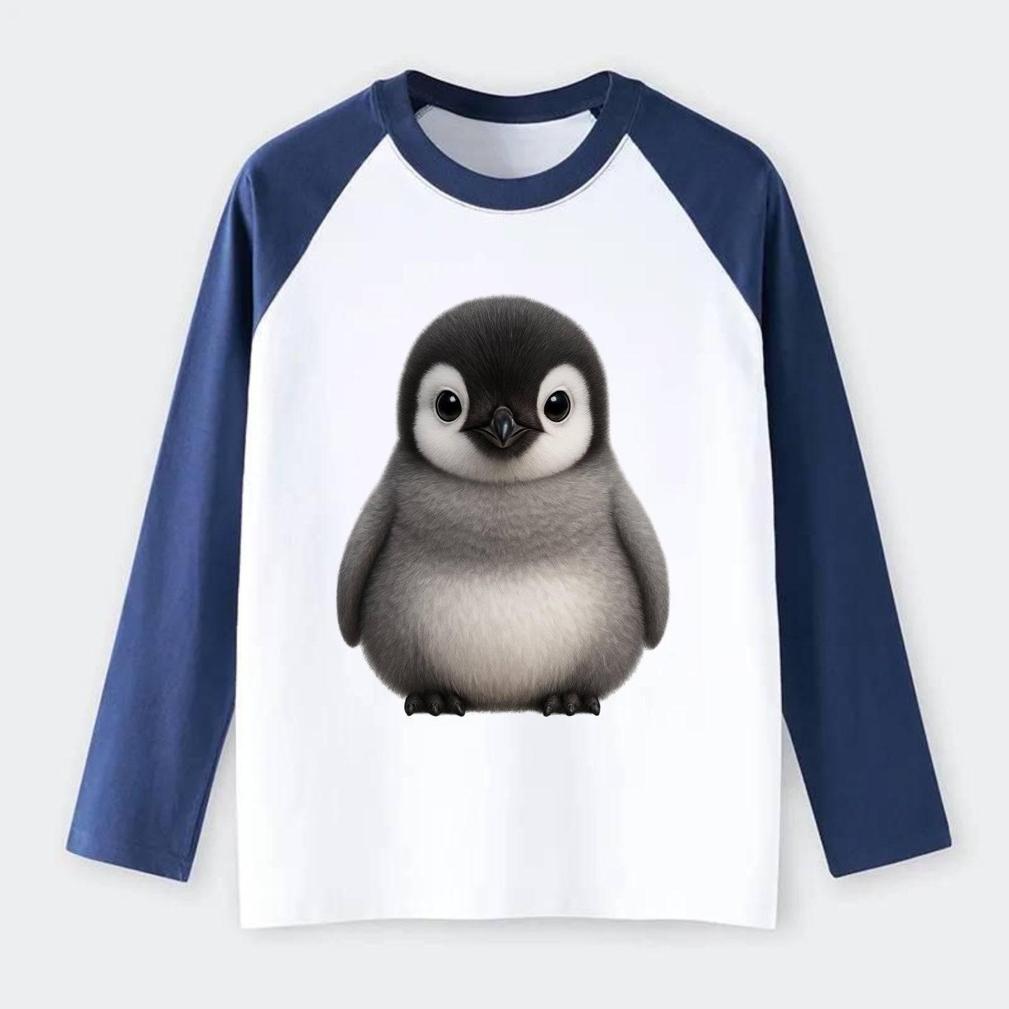 Baby Adelie Penguin - black and white, round body, curious eyes, - Raglan Long Sleeve T-Shirt - Blue