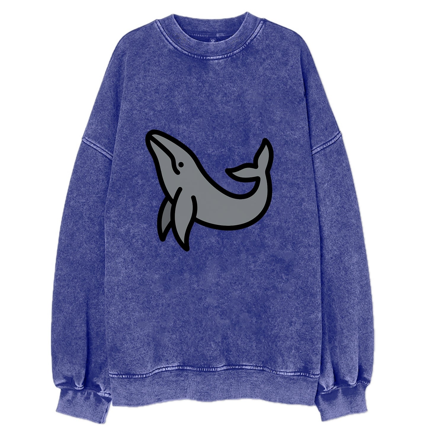 Humpback Whale - Gray breaching pose flat side profile - Vintage Sweatshirt - Blue