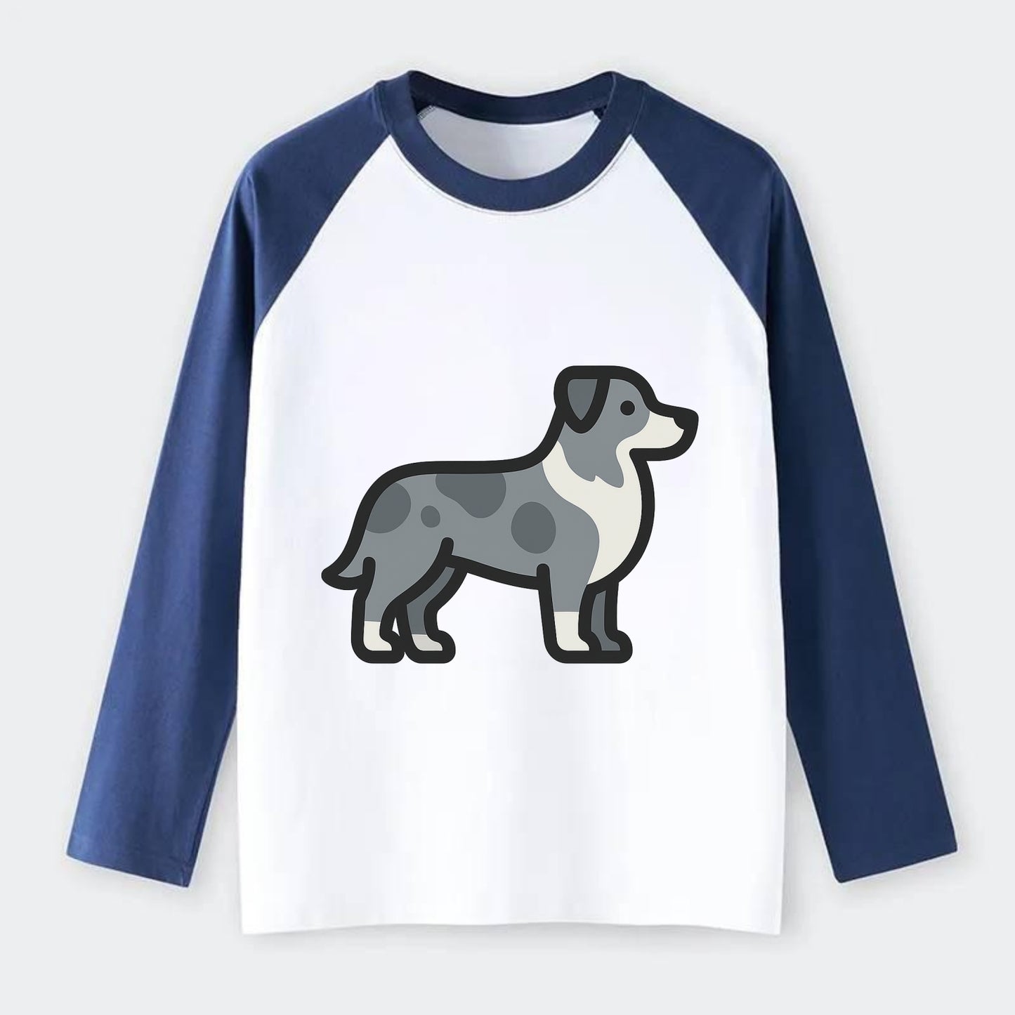 Australian Shepherd - Blue merle flat side profile - Raglan Long Sleeve T-Shirt - Blue