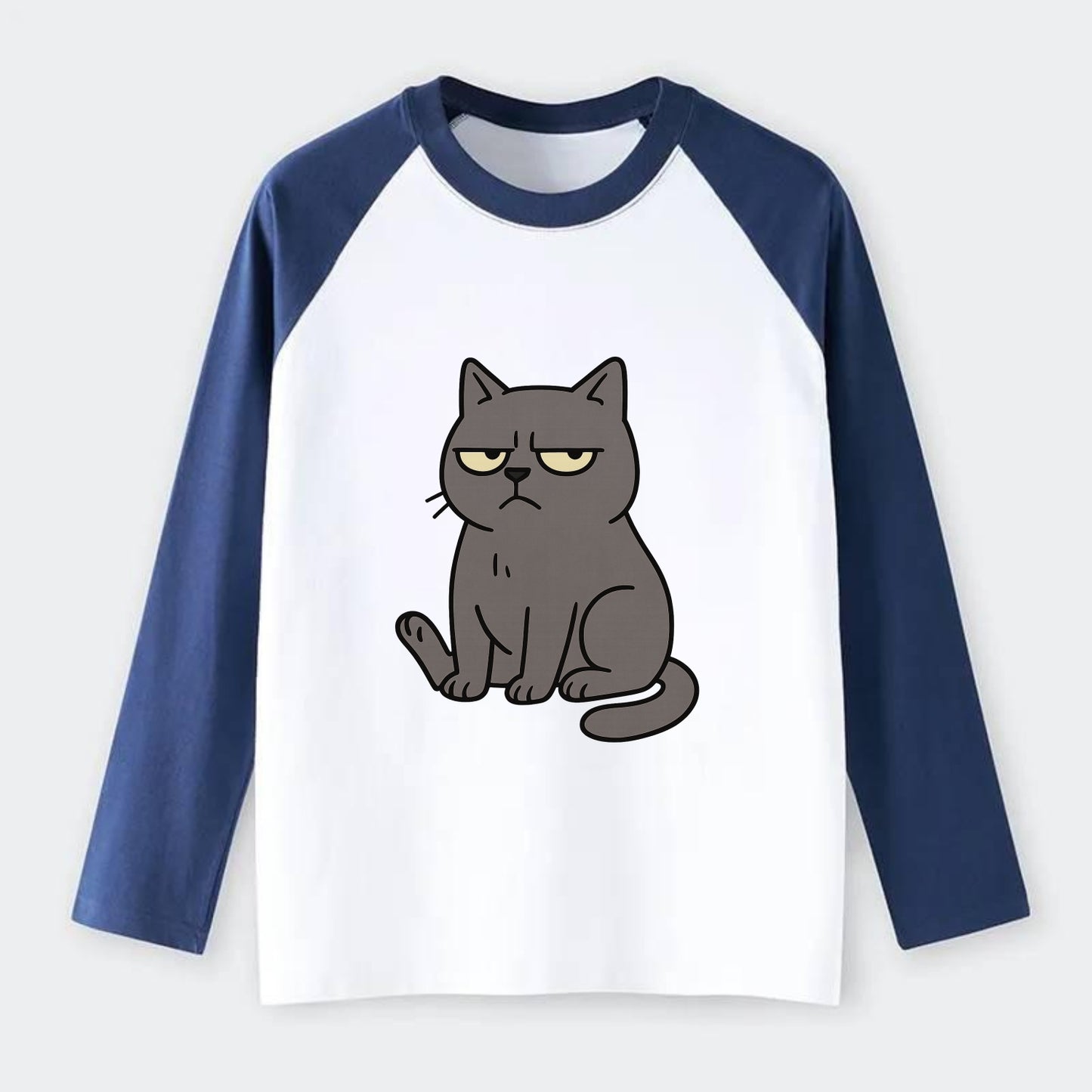 The Cat Judging Silently - Raglan Long Sleeve T-Shirt - Blue