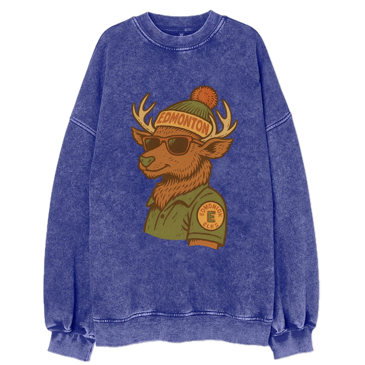 Edmonton Elk wearing Edmonton beanie wit - Vintage Sweatshirt - Blue