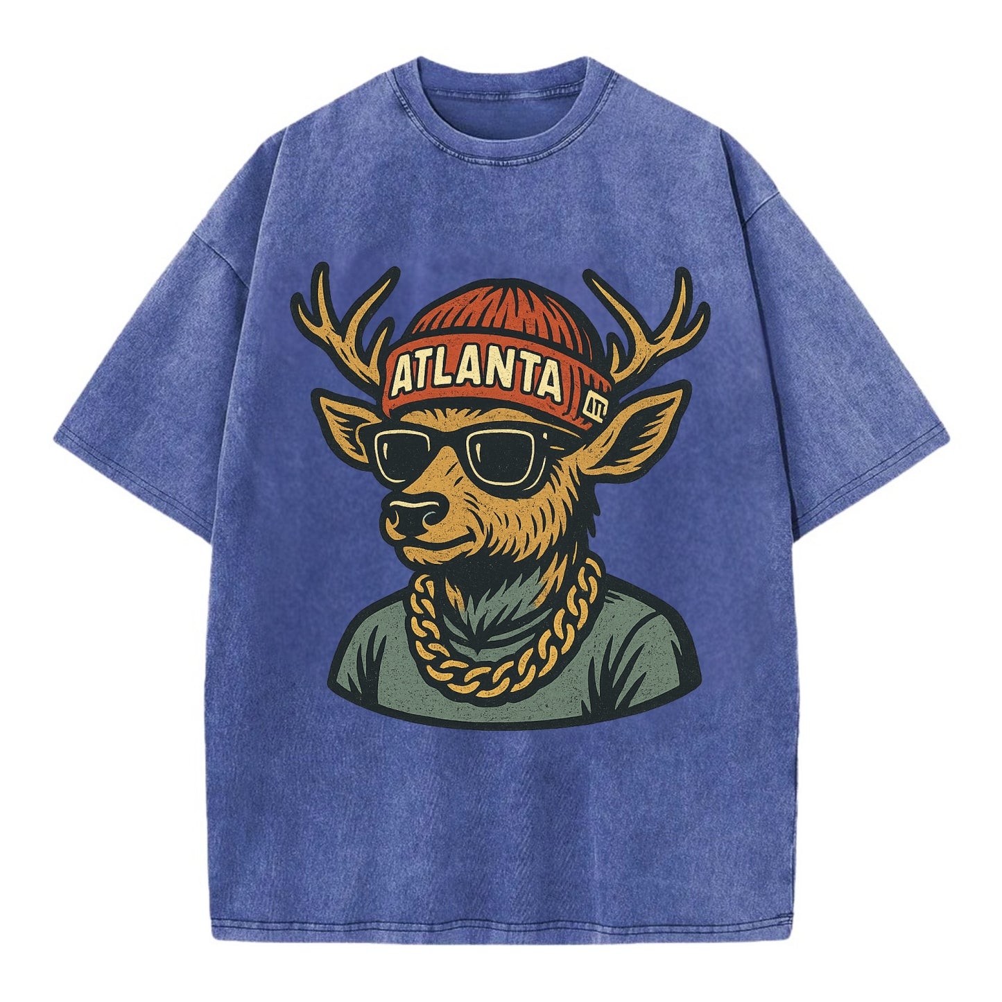 "deer" "atlanta" "atl" "red" "us South" - Vintage T-shirt - Blue