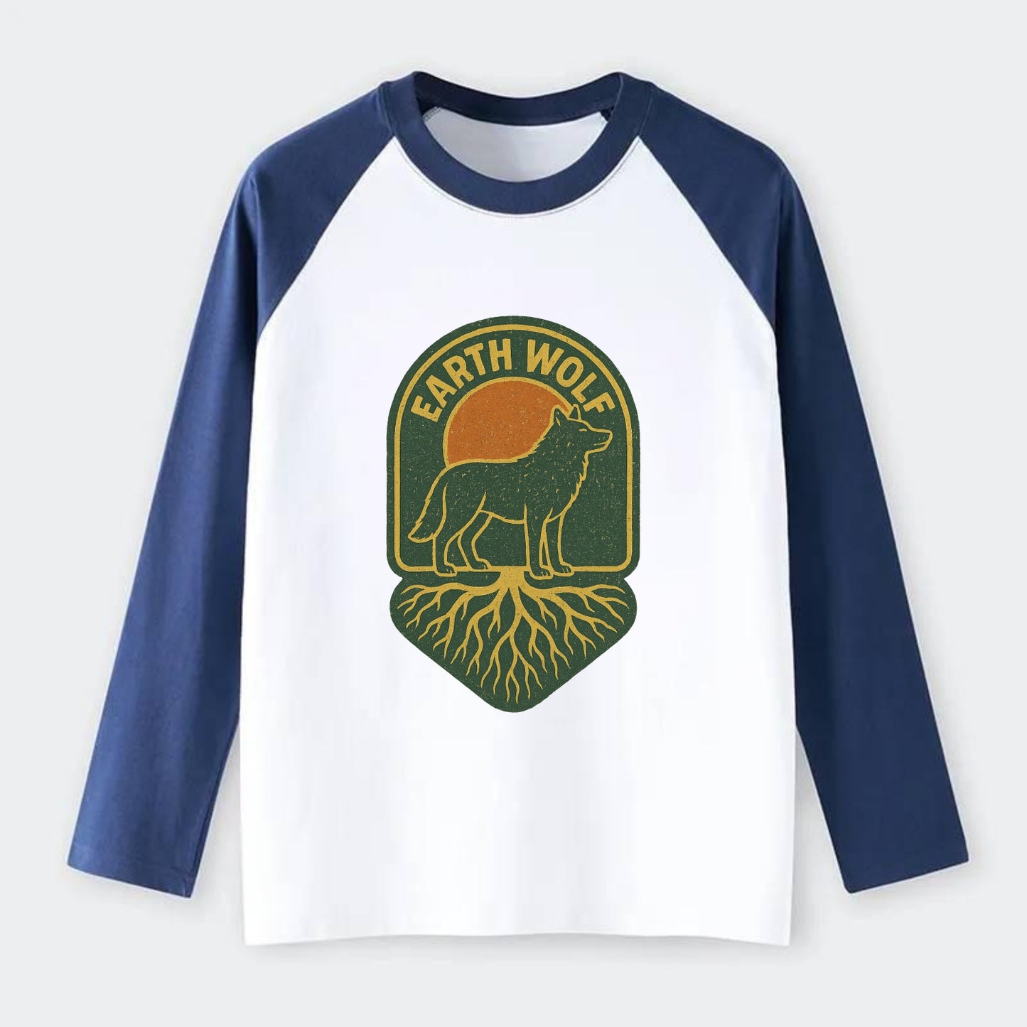 Earth Wolf Roots - Raglan Long Sleeve T-Shirt - Blue