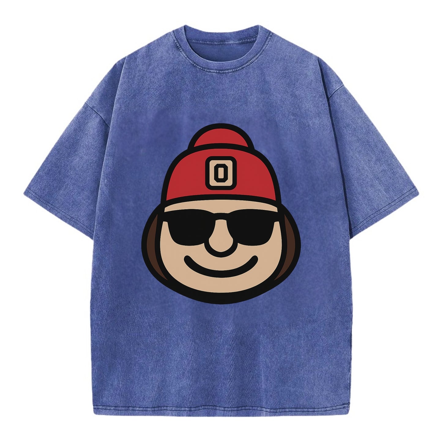 Columbus Brutus wearing Ohio State beanie with Block O patch - Vintage T-shirt - Blue