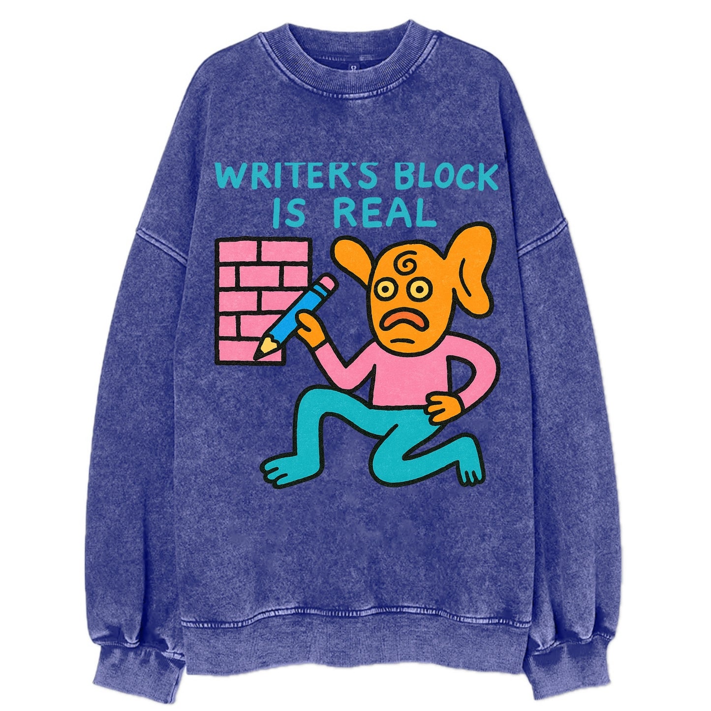 WRITERS BLOCK IS REAL | Brick wall with pencil - Vintage Sweatshirt - Blue