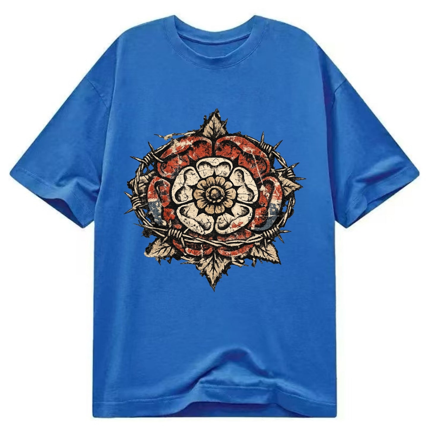 THORNED ROSE | Tudor rose with thorns | Barbed wire integration | Beautiful - Classic T-shirt - Blue