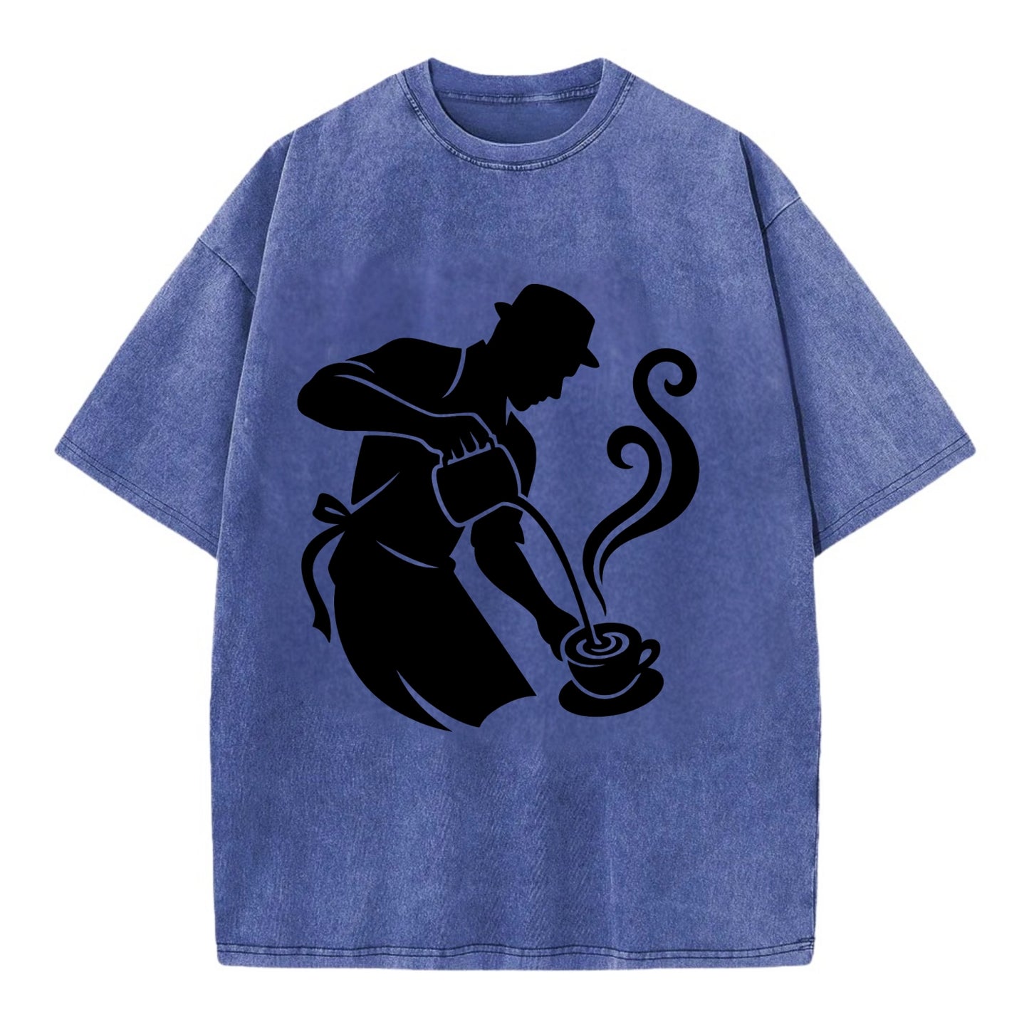 Barista creating latte art - Vintage T-shirt - Blue