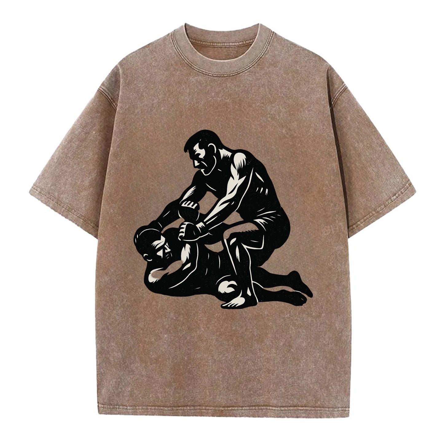 MMA fighter in ground submission hold - Vintage T-shirt - Brown