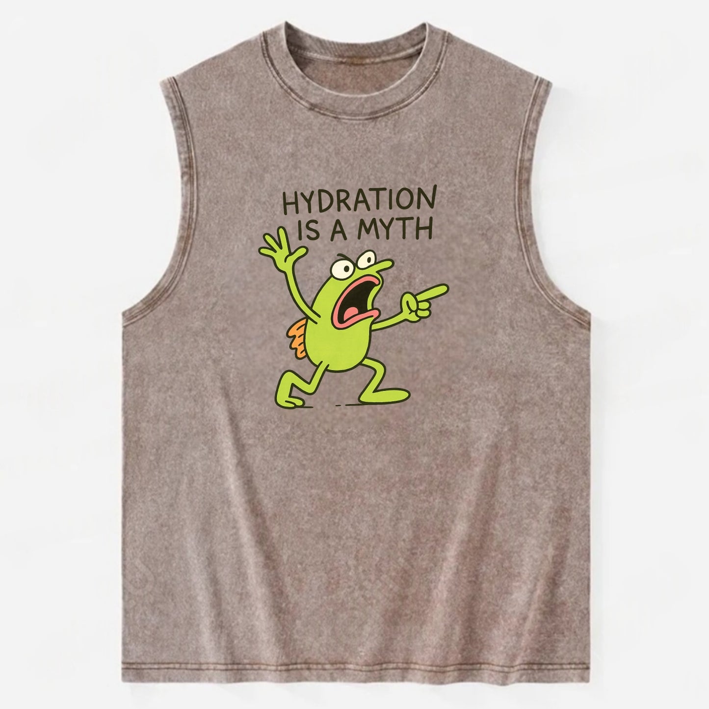 HYDRATION IS A MYTH | Dehydrated fish in desert - Vintage Washed Tank - Brown