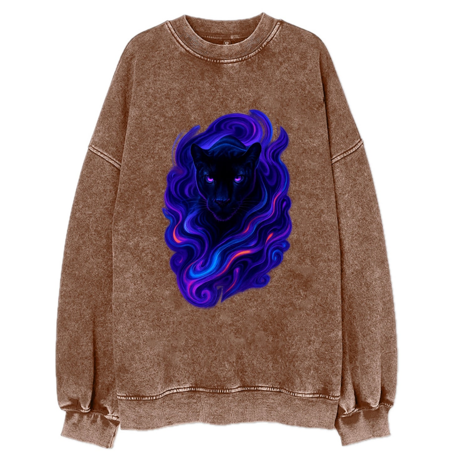Sleek black panther emerging from swirls of deep purple and electric blue, - Vintage Sweatshirt - Brown