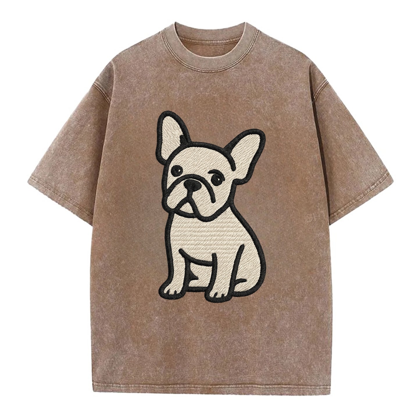 French Bulldog - Head tilt one ear up - Vintage T-shirt - Brown