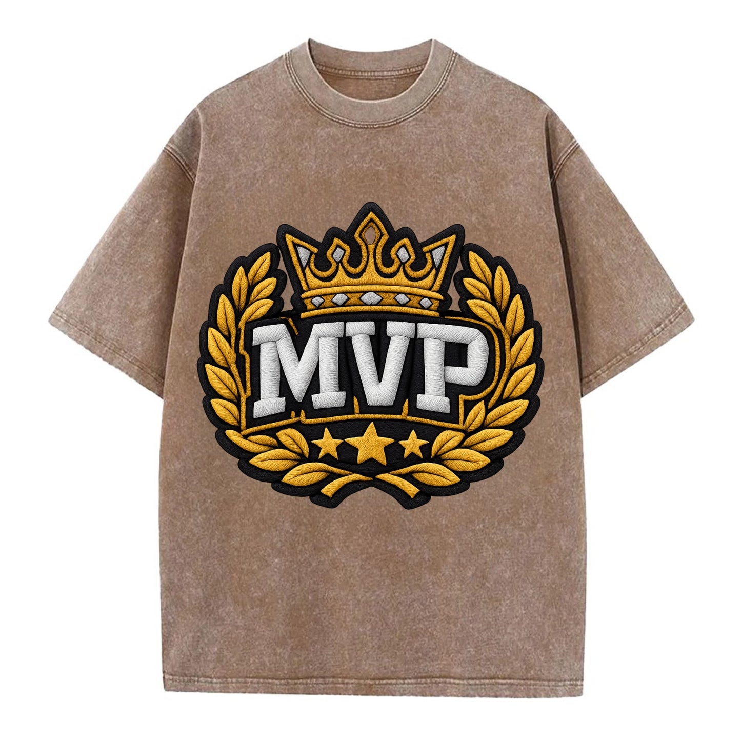 MVP CROWN - crown with laurels in gold , most valuable - Vintage T-shirt - Brown