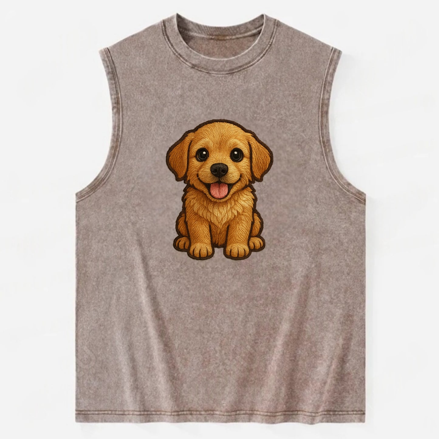 Baby Golden Retriever Puppy - fluffy golden fur, big brown eyes, pink tongue, - Vintage Washed Tank - Brown