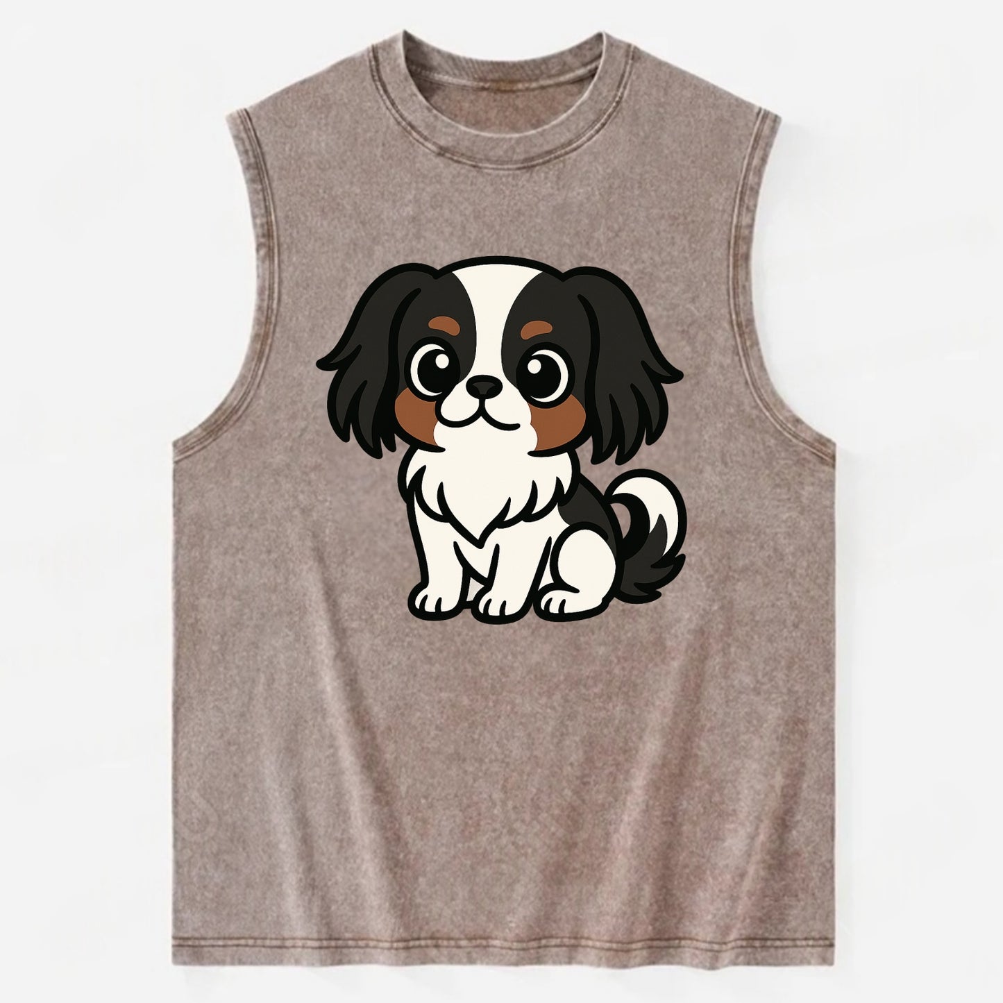 Japanese Chin - Black and white sitting pose - Vintage Washed Tank - Brown