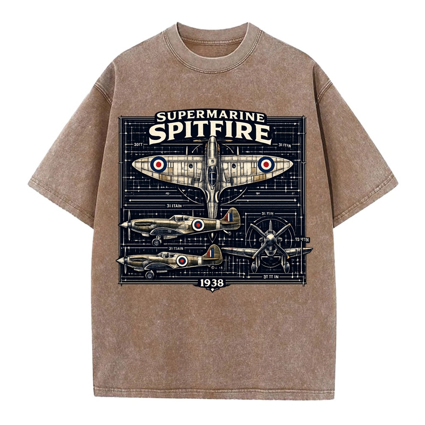 Spitfire Blueprint - Vintage T-shirt - Brown
