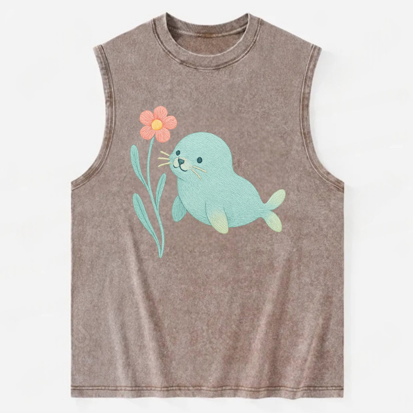 Mint Seal Pup - Vintage Washed Tank - Brown