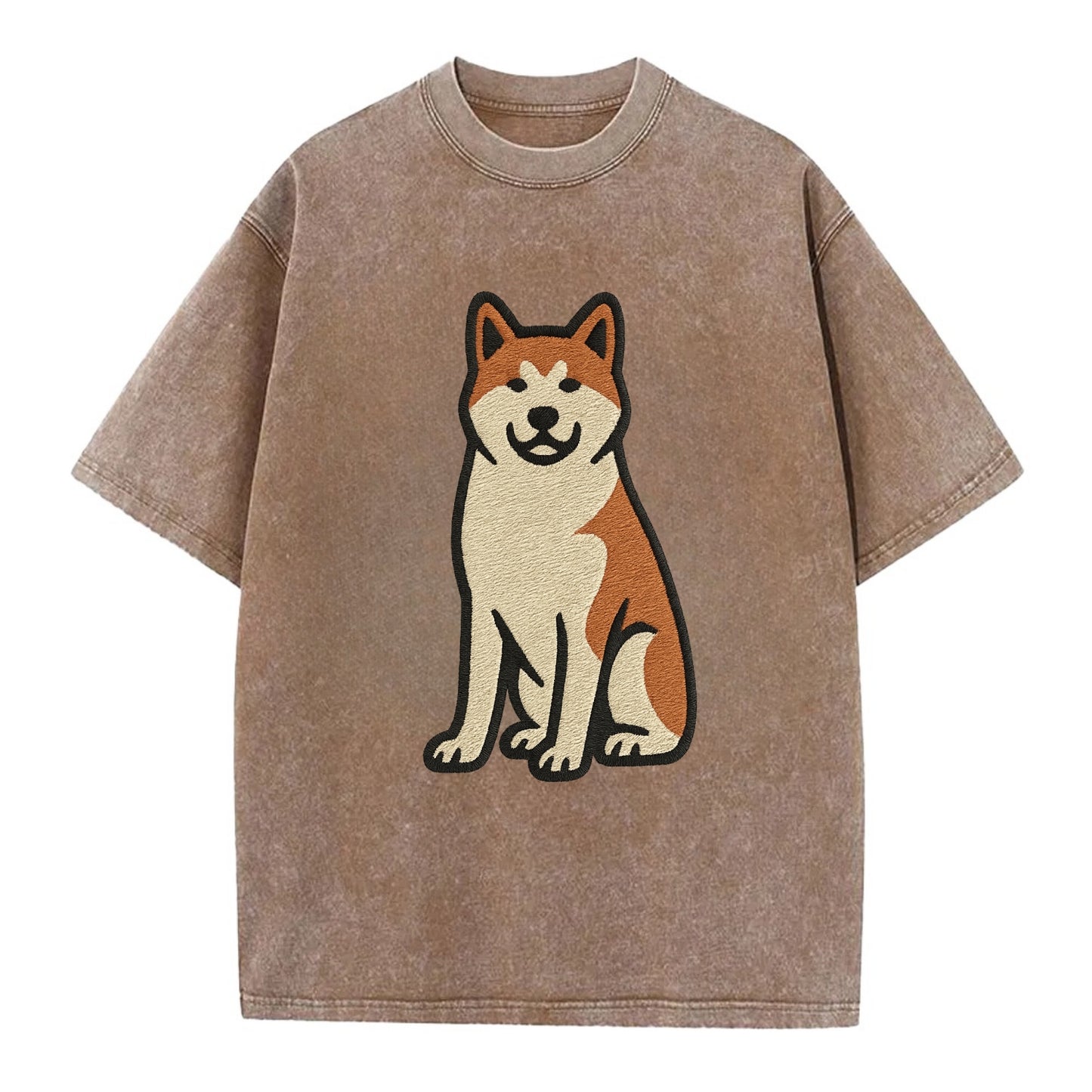 Akita - White and red sitting pose - Vin Vintage T-shirt - Brown