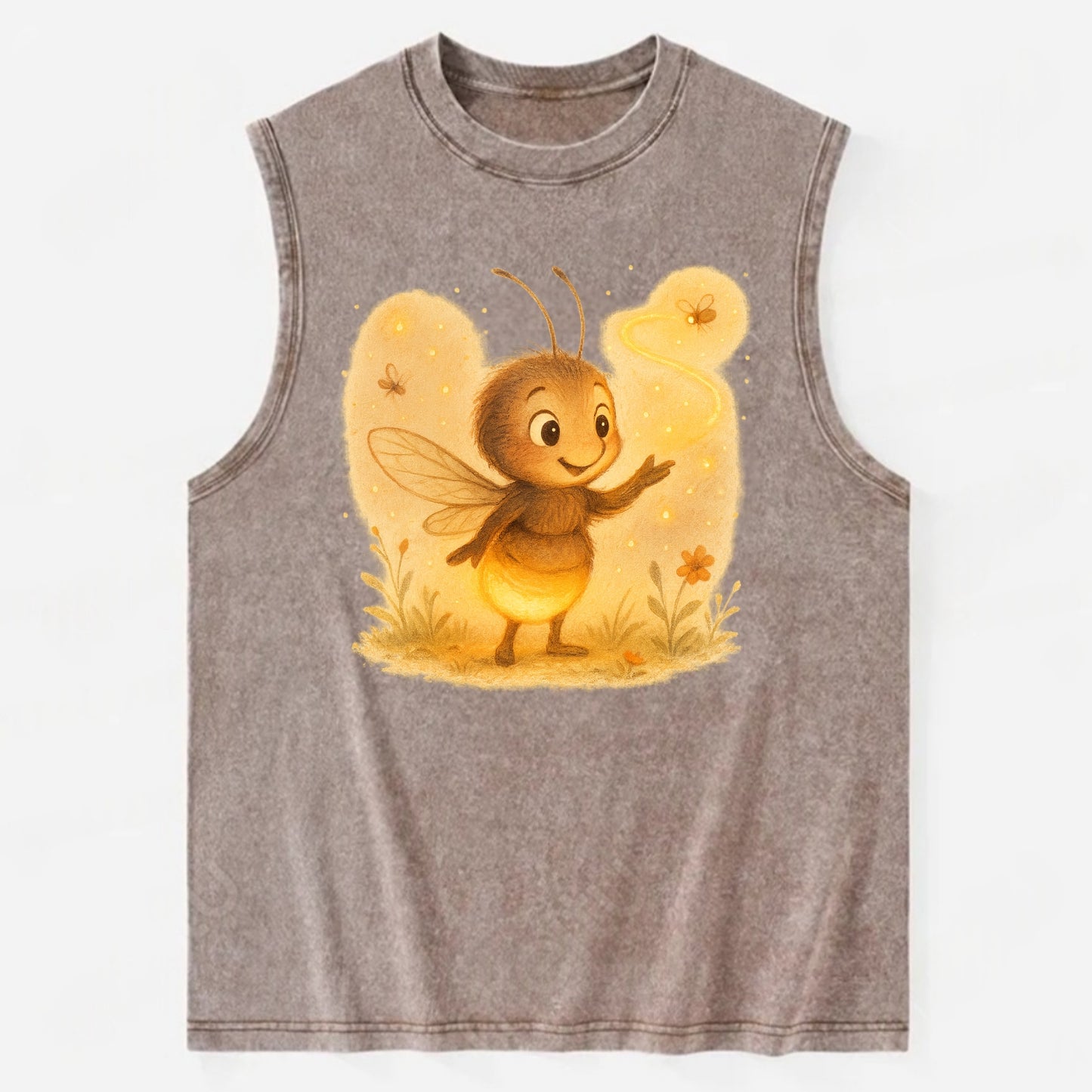 Firefly choreographer arranging synchronized light patterns over a meadow - Vintage Washed Tank - Brown