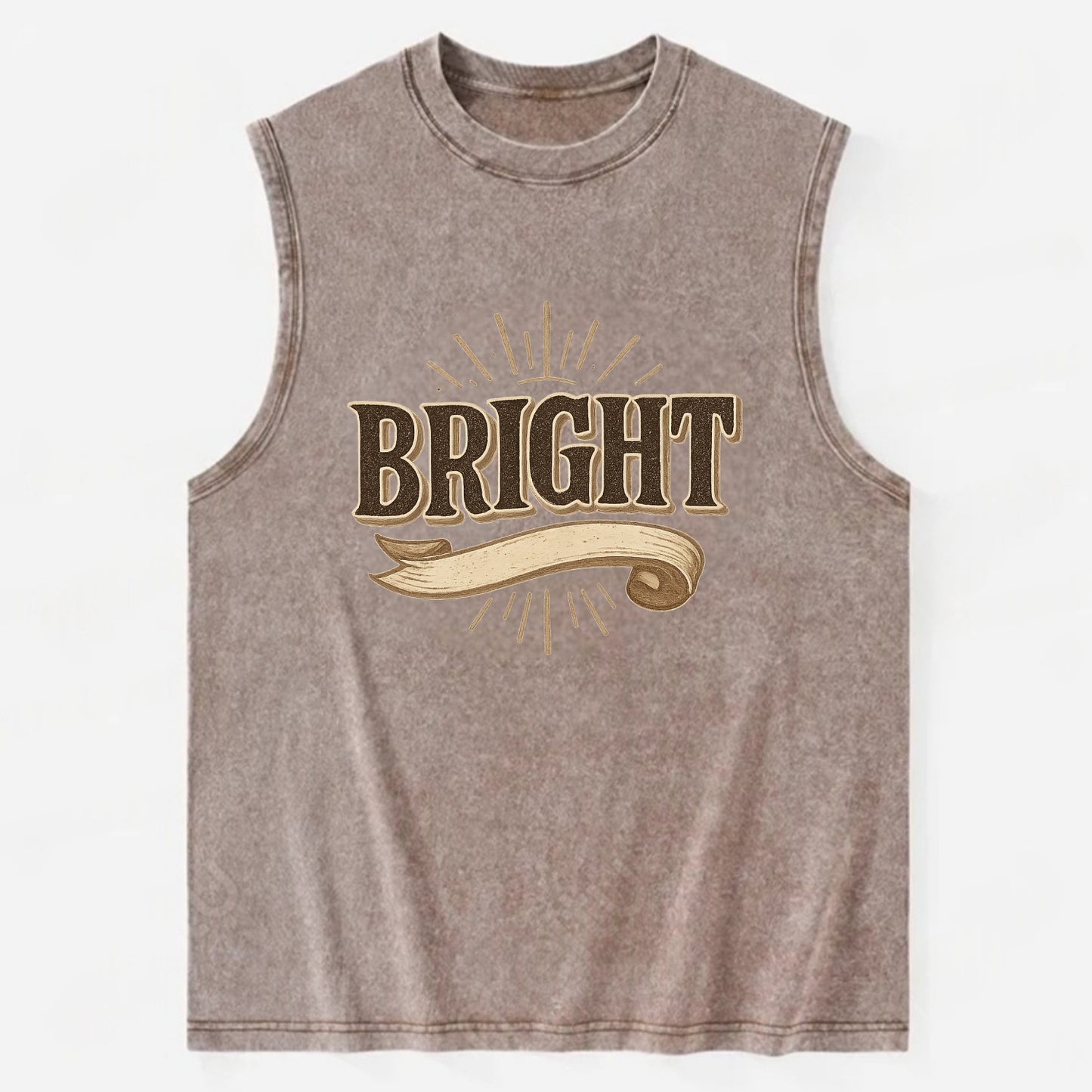Bold typography design - "BRIGHT" - intelligent, shining - Vintage Washed Tank - Brown