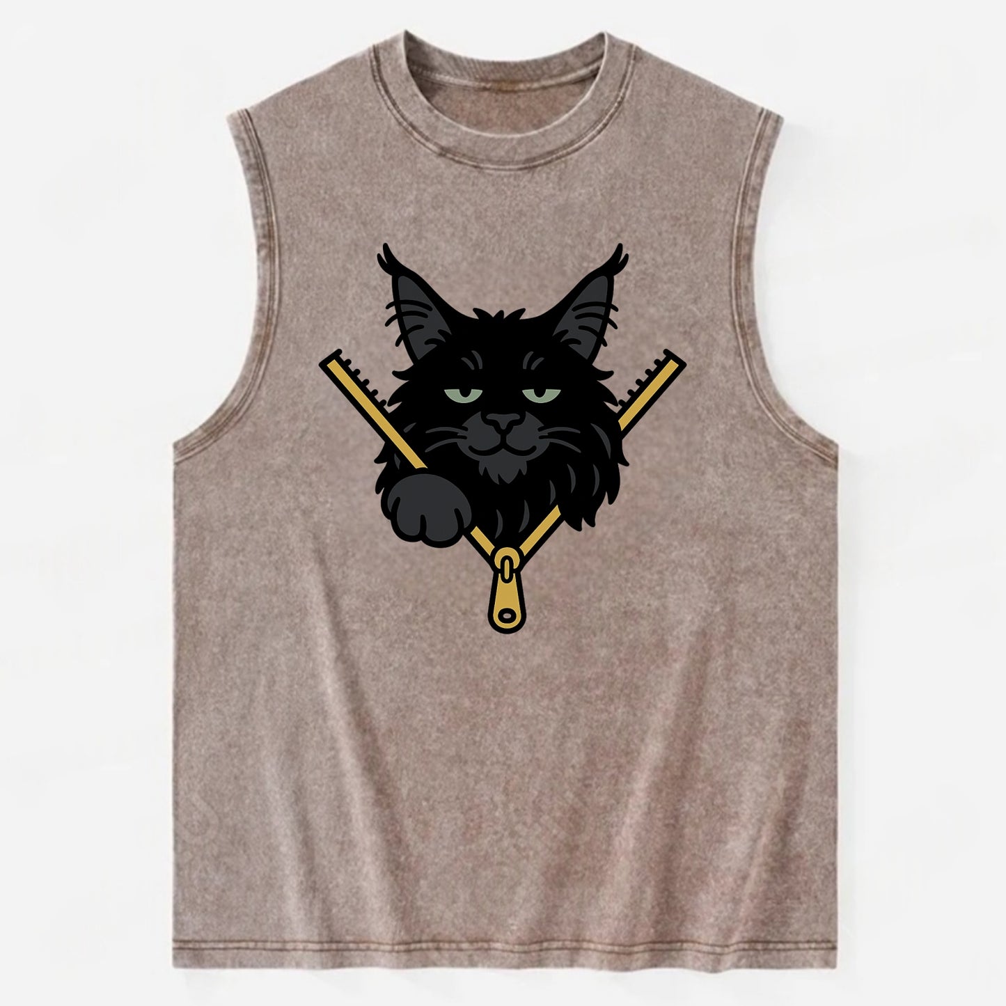 Black Maine Coon - Vintage Washed Tank - Brown