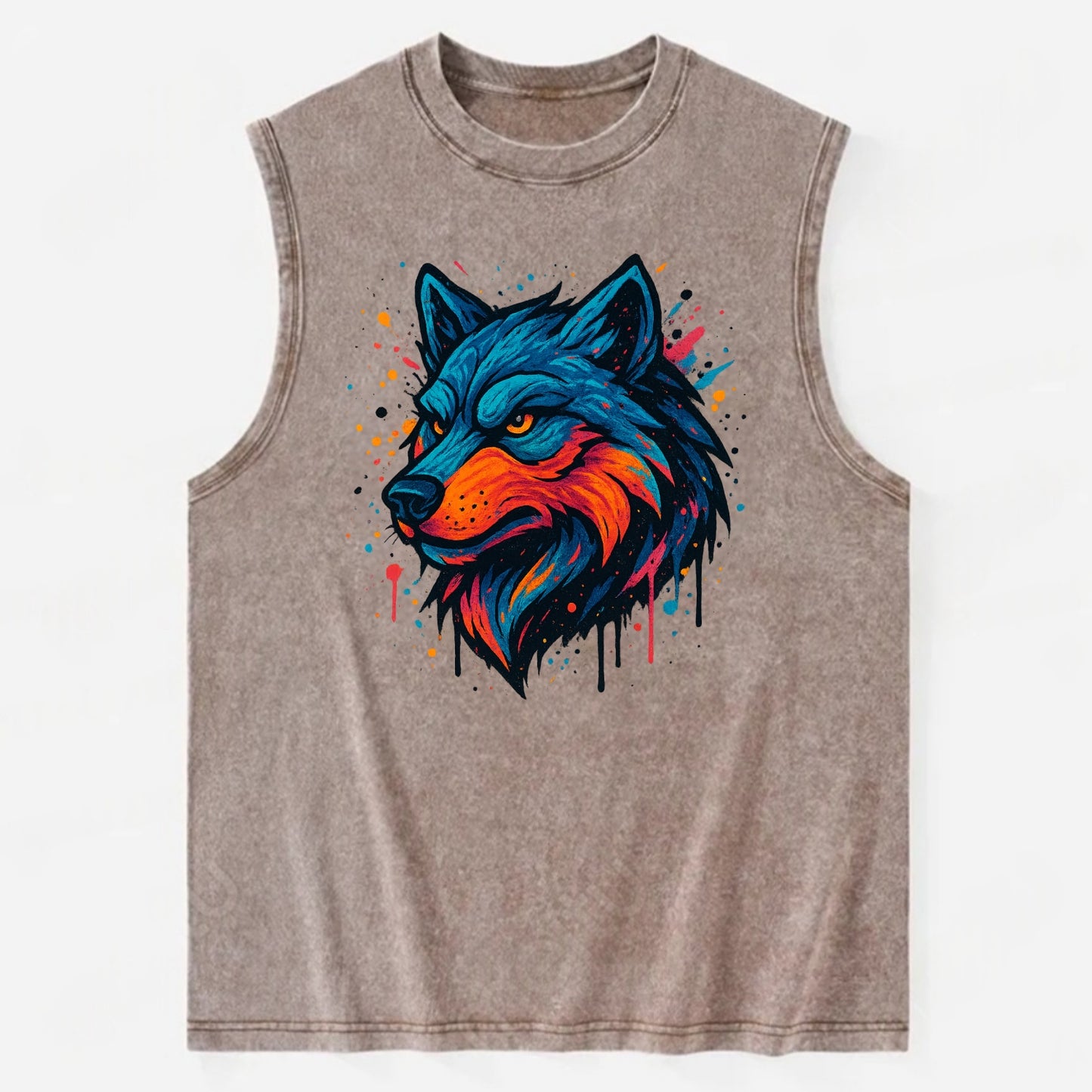 Velvet Wolf Royal - Vintage Washed Tank - Brown