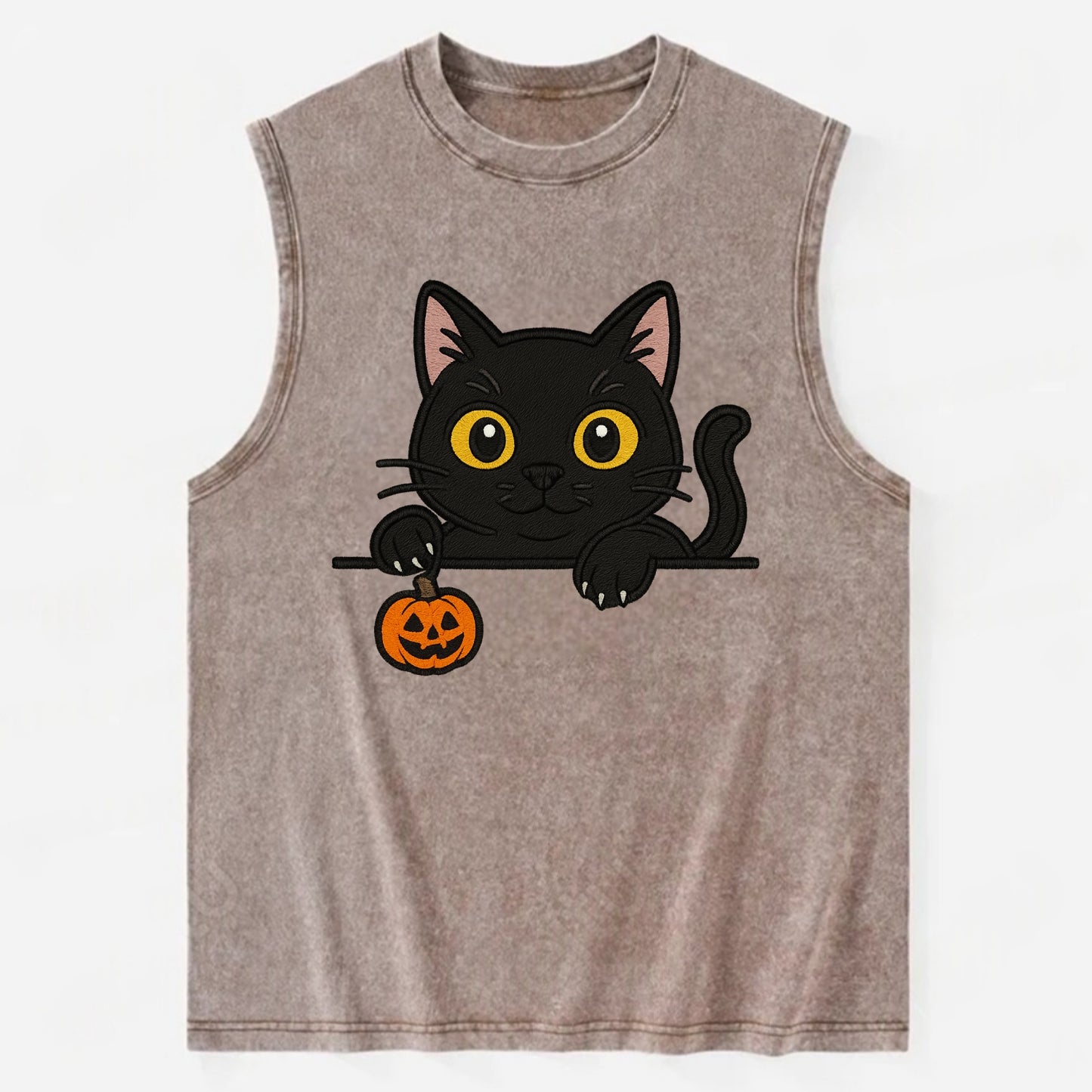 Midnight the black cat poking tongue out playfully while peeking. - Vintage Washed Tank - Brown