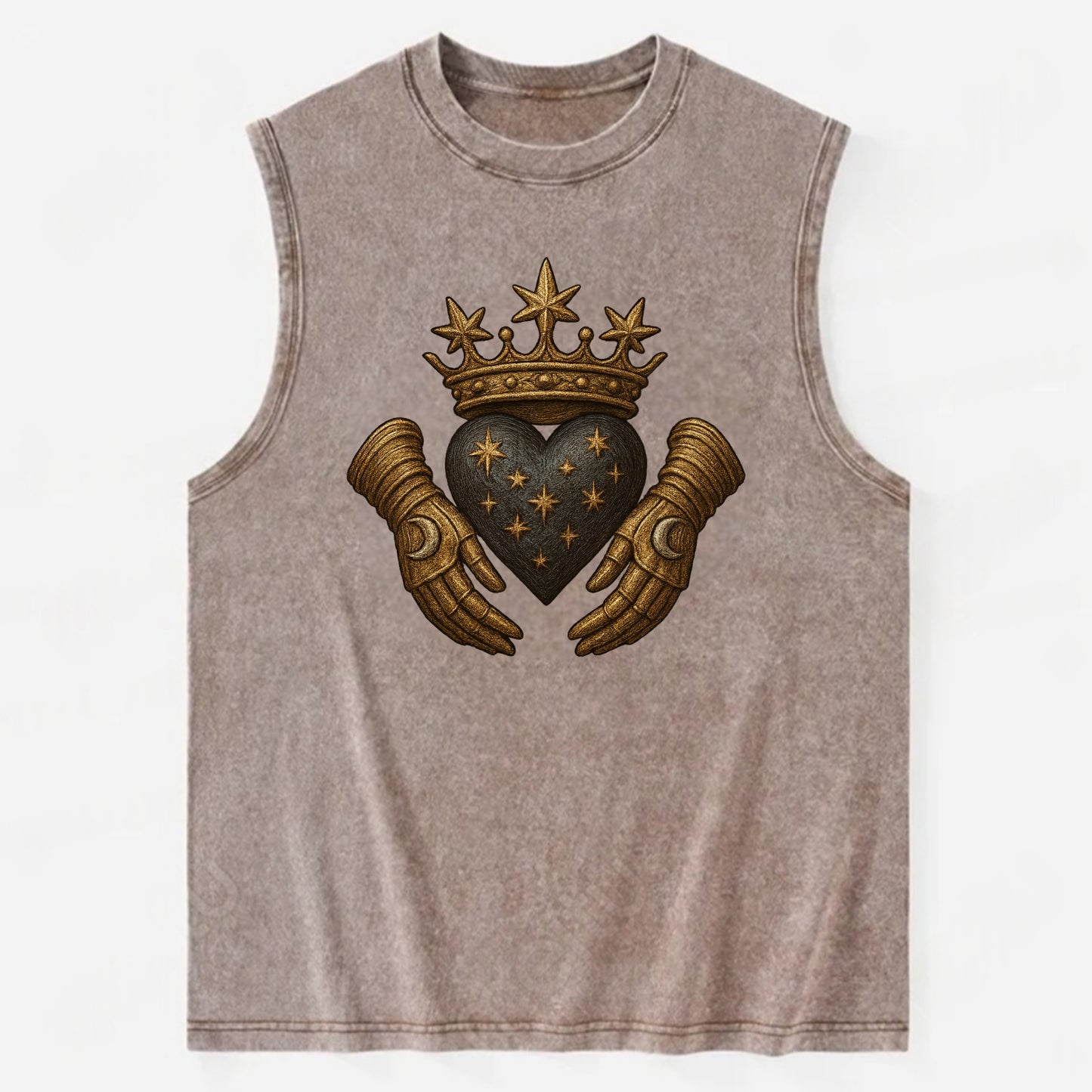 Ice crystal crown framing a frosted heart with fur-trimmed winter hands - Vintage Washed Tank - Brown