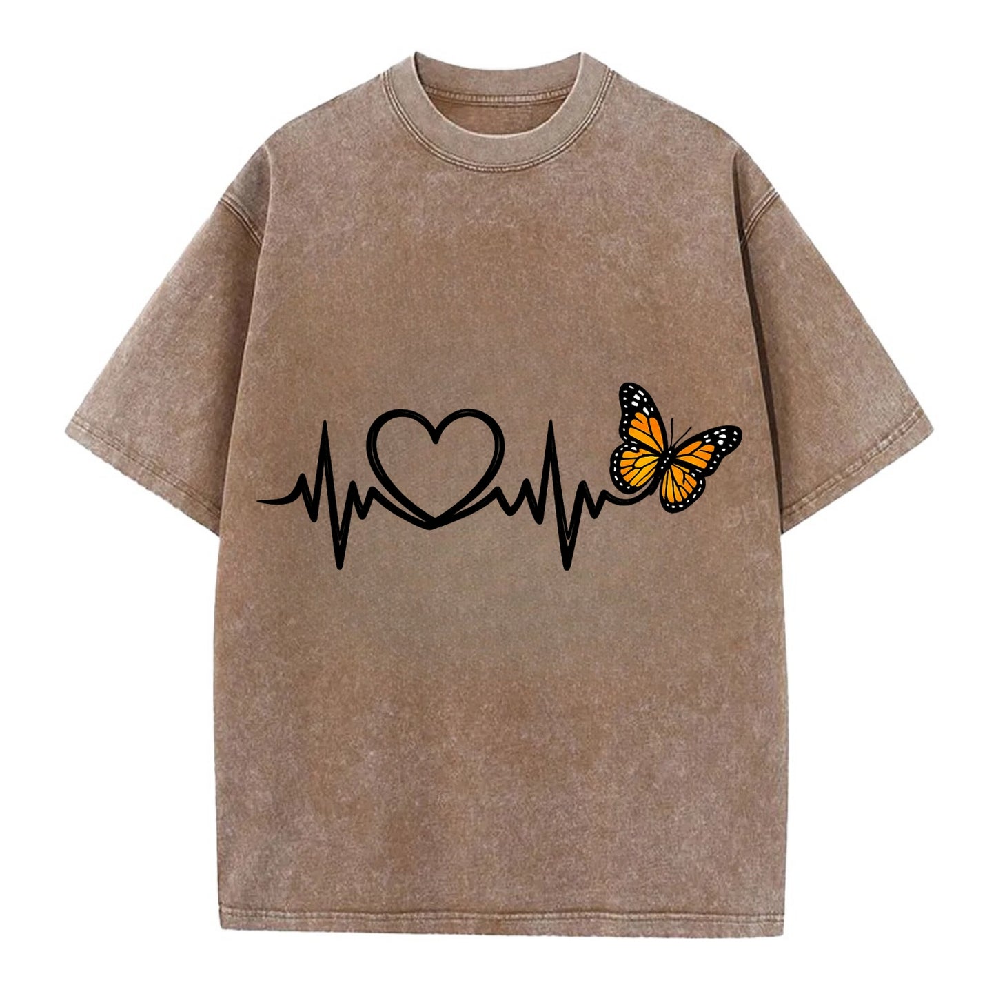 Heartbeat Butterfly - Vintage T-shirt - Brown