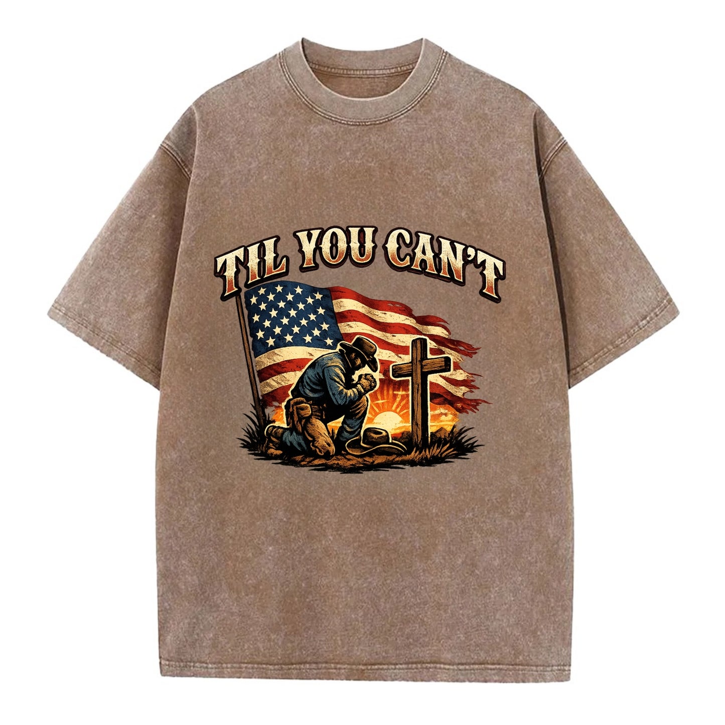 Til You Cant - Praying Cowboy - Vintage T-shirt - Brown